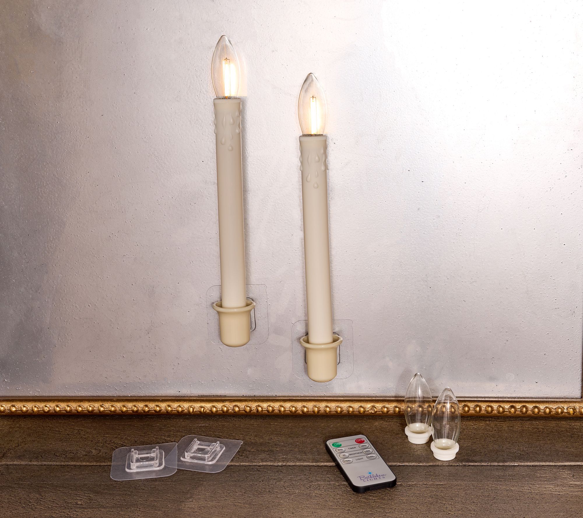 "As Is" Bethlehem Light S/2 Flameless Taper Candles with Holders