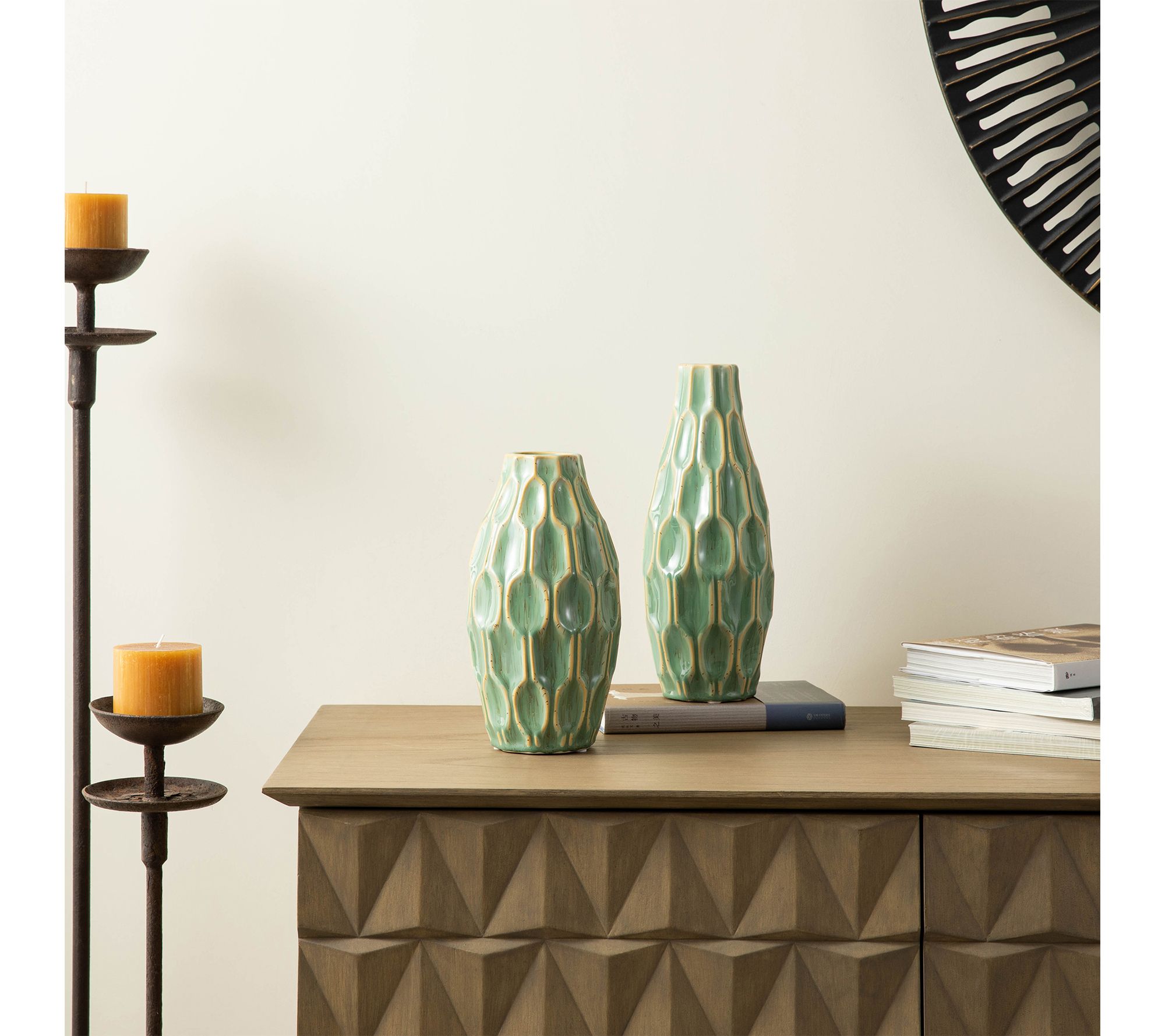 Glitzhome Modern Geometric Ceramic Table VasesSet of 2