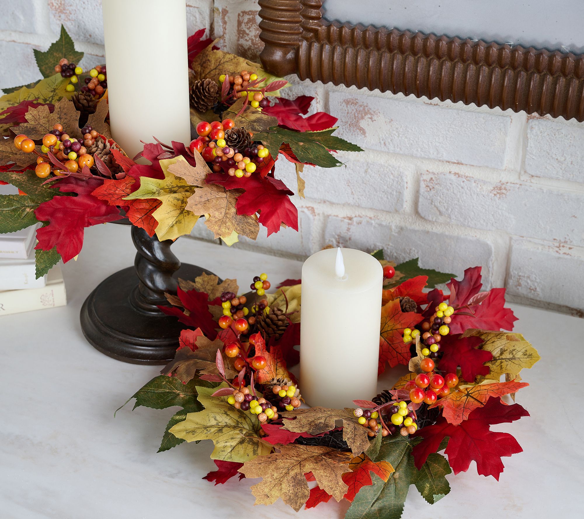 "As Is" Set of 2 Harvest Leaf and Berry Candle Rings by Valerie