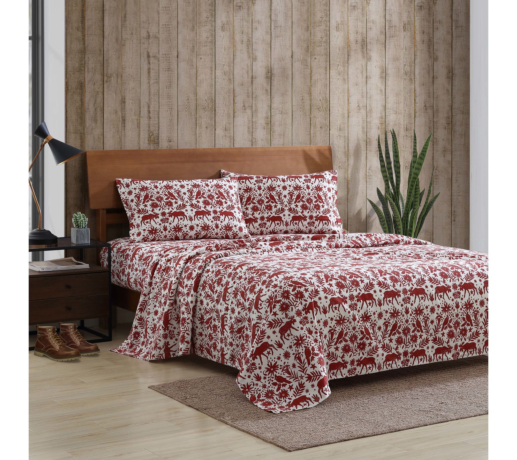 Eddie Bauer Arcadia Red Cotton Queen Sheet Set