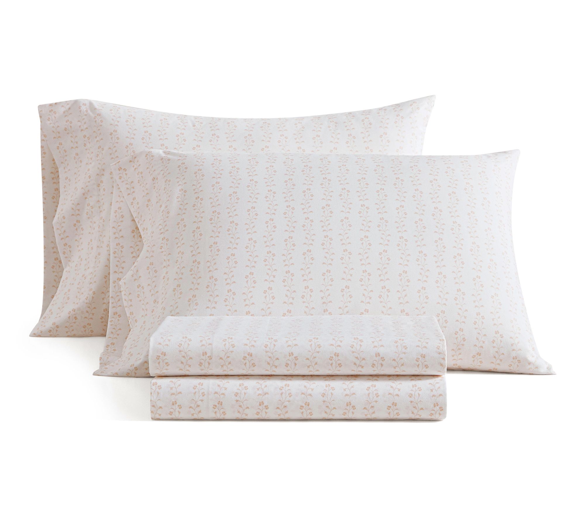 Martha Stewart Ditsy Vine White/Peach Cotton King Sheet Set