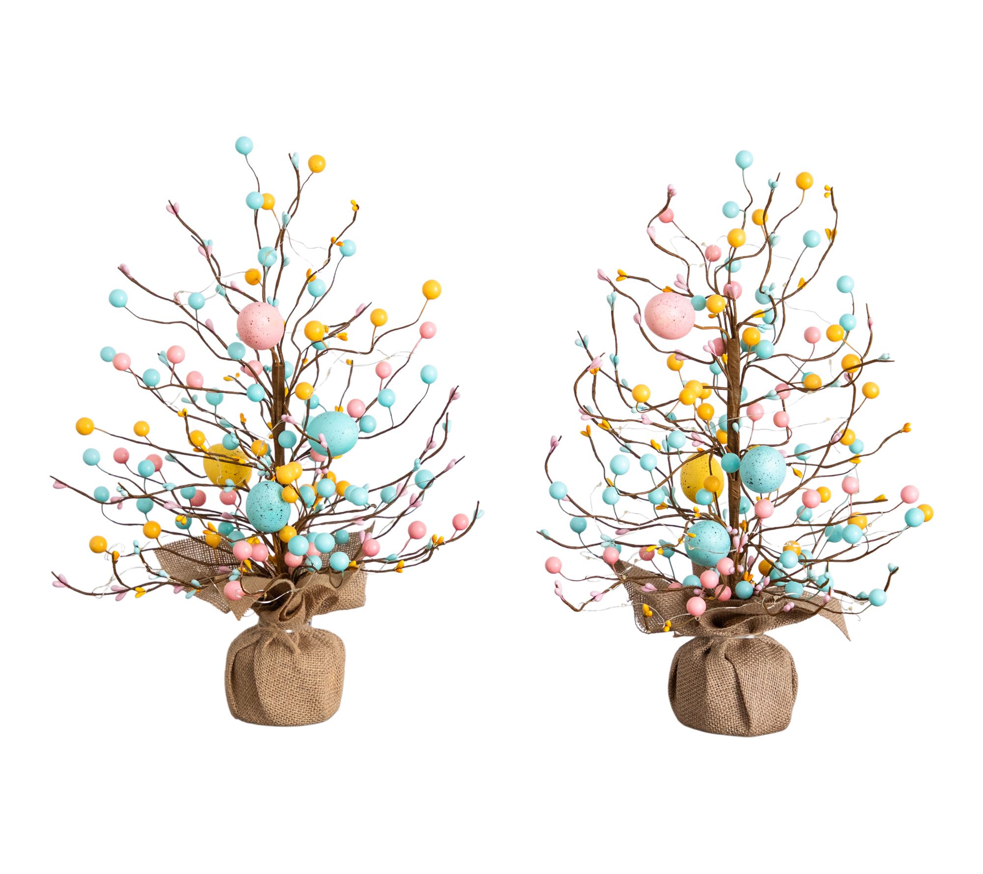 Nearly Natural 18" Pre-Lit Twig Tree with Egg-Shaped  -Set of