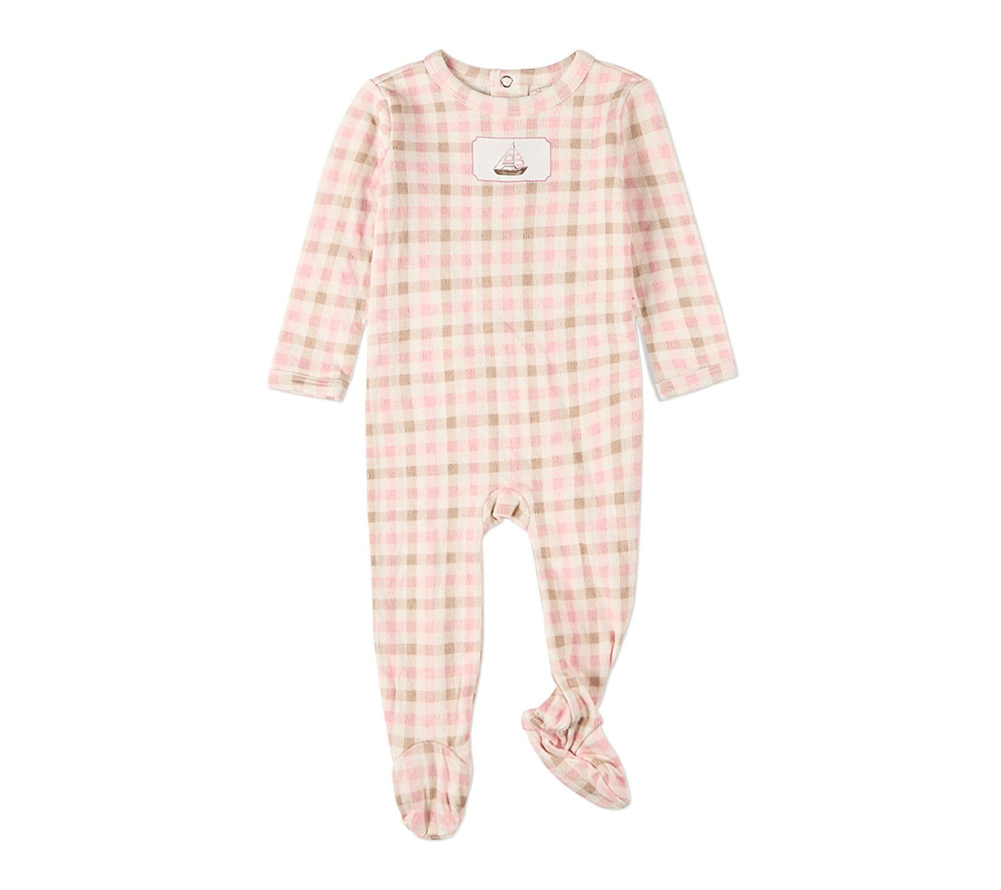 MiniMoi Baby Let Your Dreams Set Sail Plaid Pointelle Footie