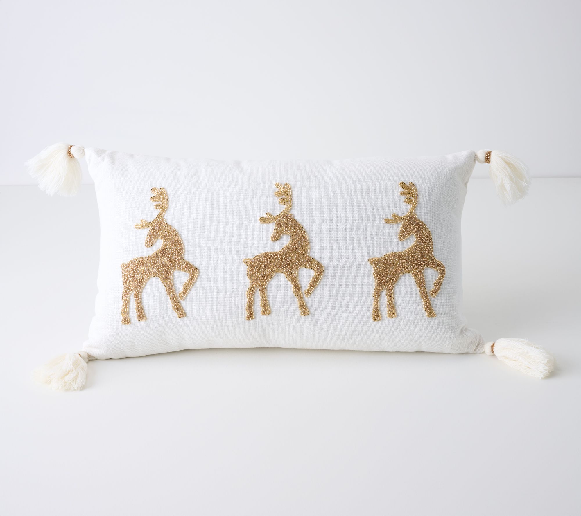 12" x 22" Embellished Holiday Deer Lumbar Pillow by Mally Roncal