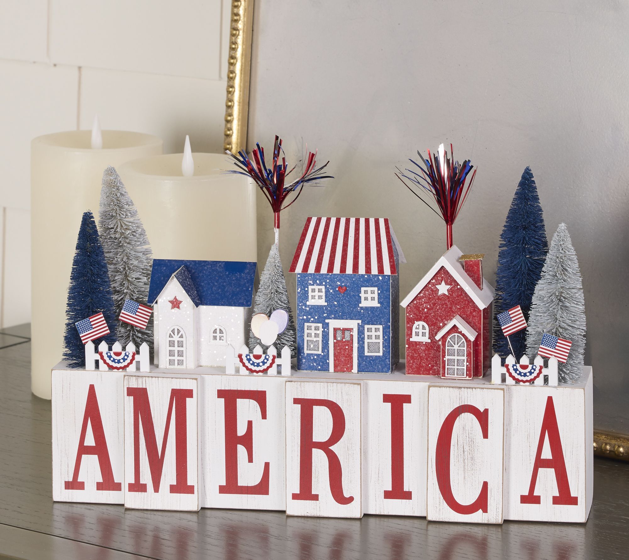 "As Is" Illuminated Village with Sign by Valerie