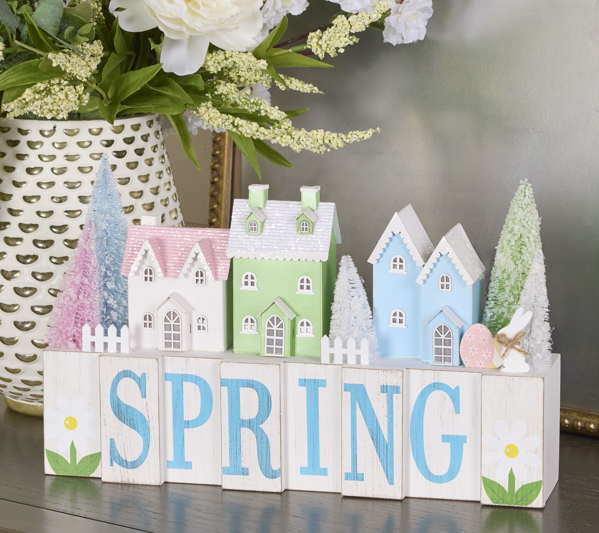 "As Is" Illuminated Village with Sign by Valerie