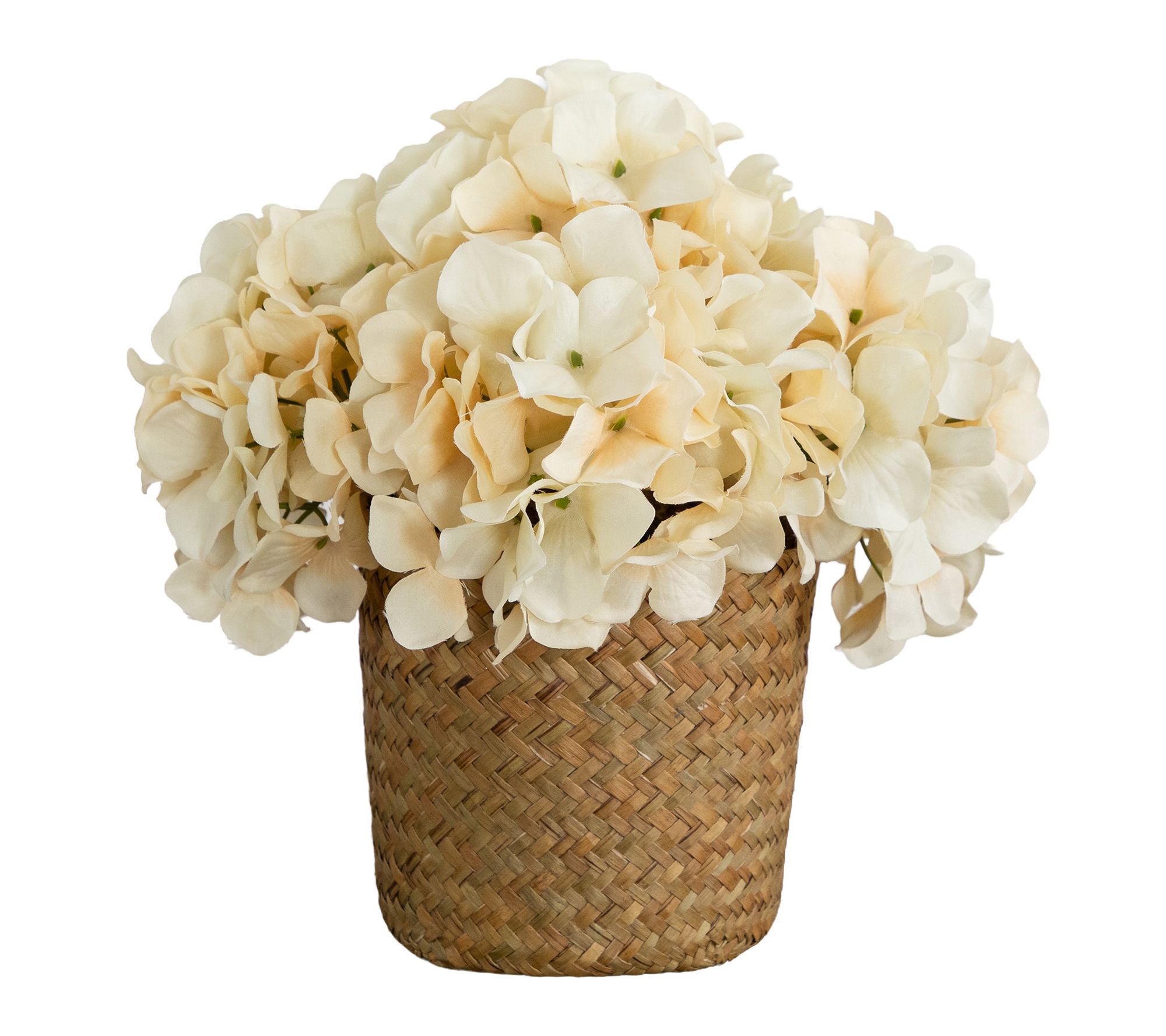 11-in Cream Hydrangea in Woven Basket by Nearly Natural