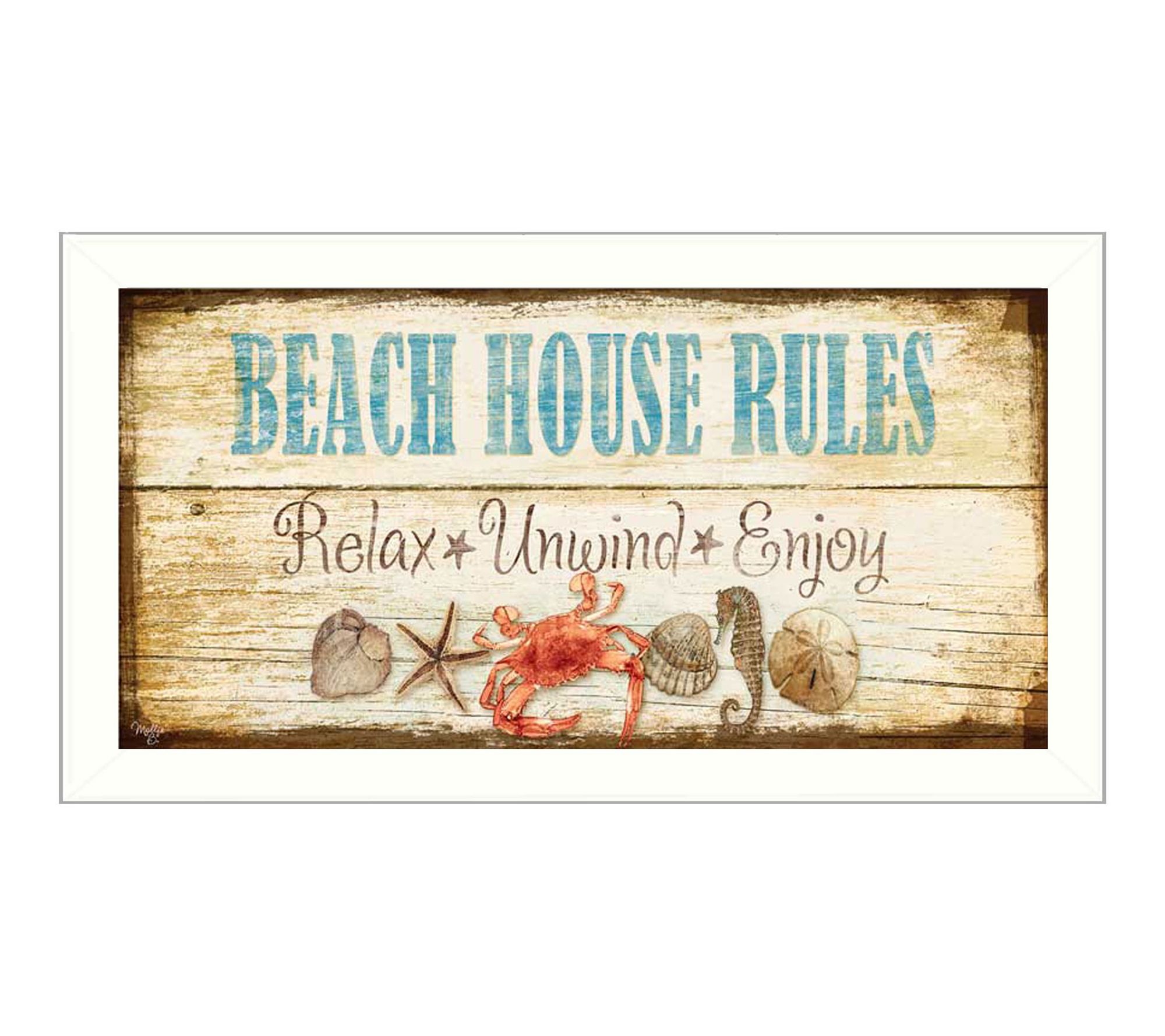 HomeRoots Beach House Rules White Framed Print Wall Art