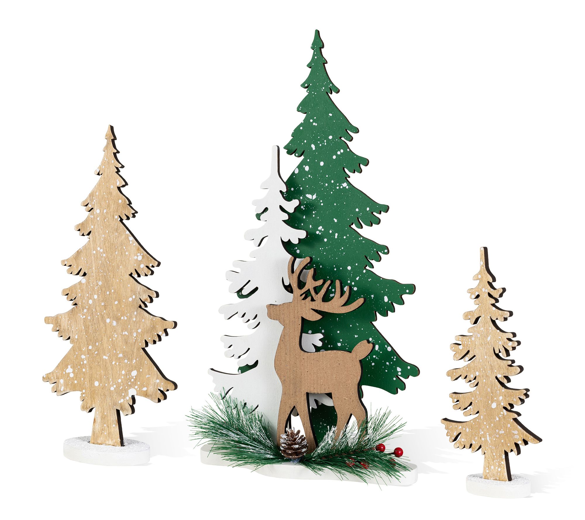 Glitzhome S/3 Wooden Christmas Reindeer&Tree Table Decor