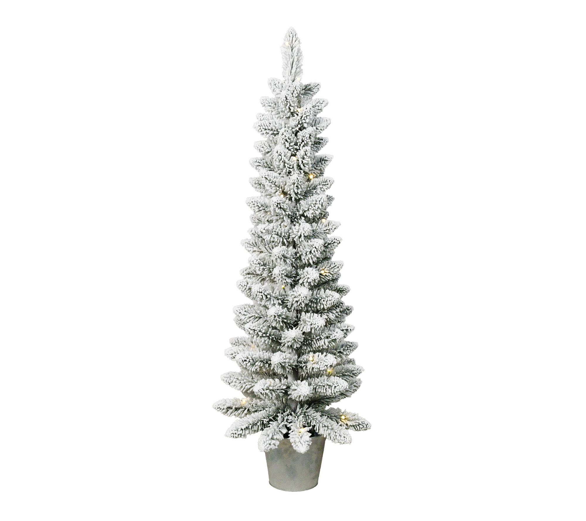 Santa's Workshop 4' Pre -Lit Flocked Slim Potted Christmas Tree