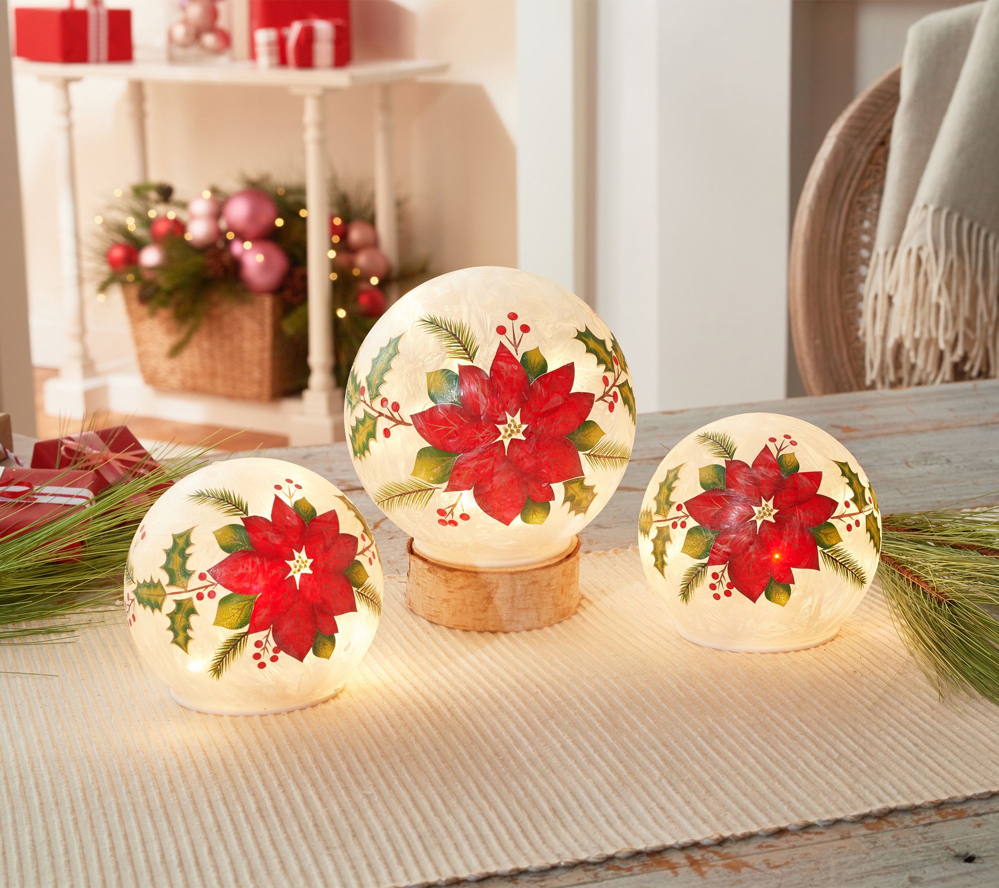 Set of 3 Illuminated Frosted Glass Spheres by Valerie