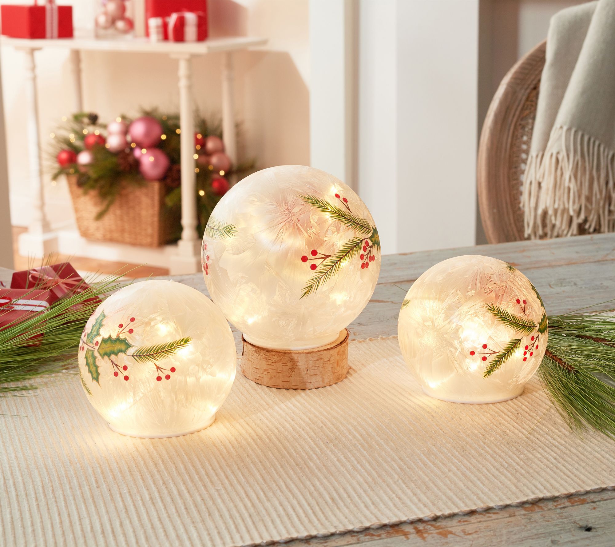 Set of 3 Illuminated Frosted Glass Spheres by Valerie