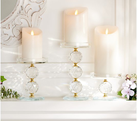 White Crystal Beaded shabby hurricane pedestal pillar chandelier Candle Holder 