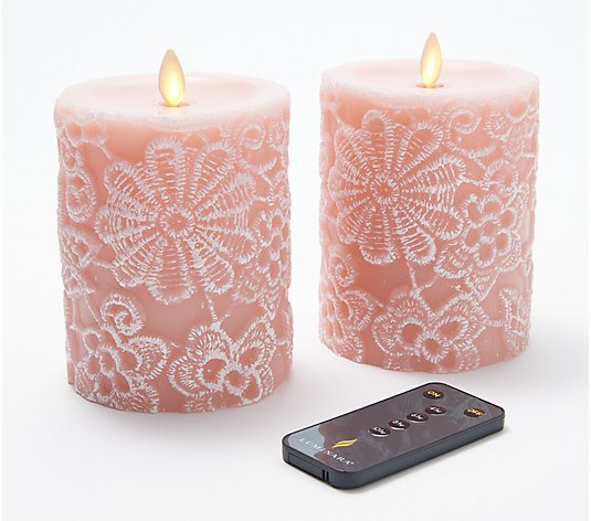 Luminara Set of (2) 5" Crochet Lace Flameless Pillars