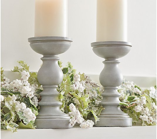 Set of 2 Washed Finish 8" Pedestal Candle Holders by Valerie