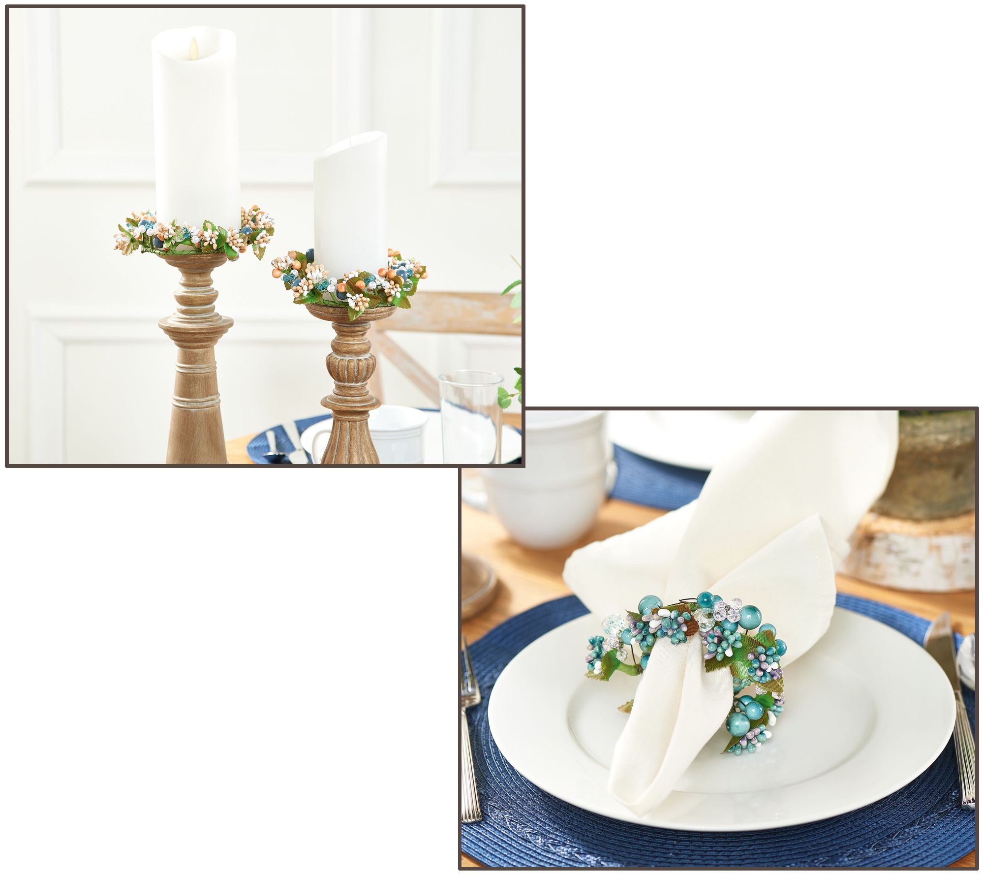 Set of Beaded and Pearl Candle Rings or Napkin Rings by Valerie