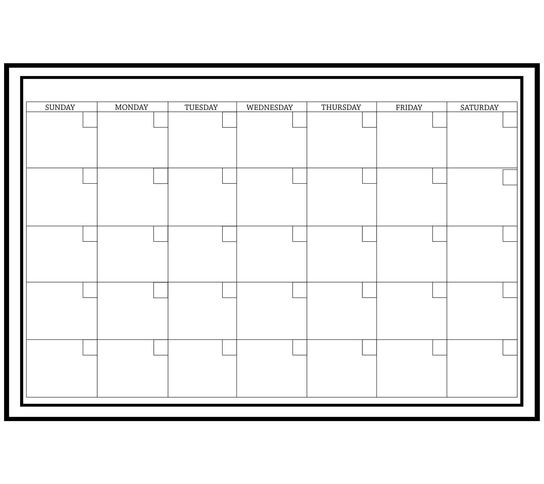 Large White Monthly Dry Erase Calendar Decal 