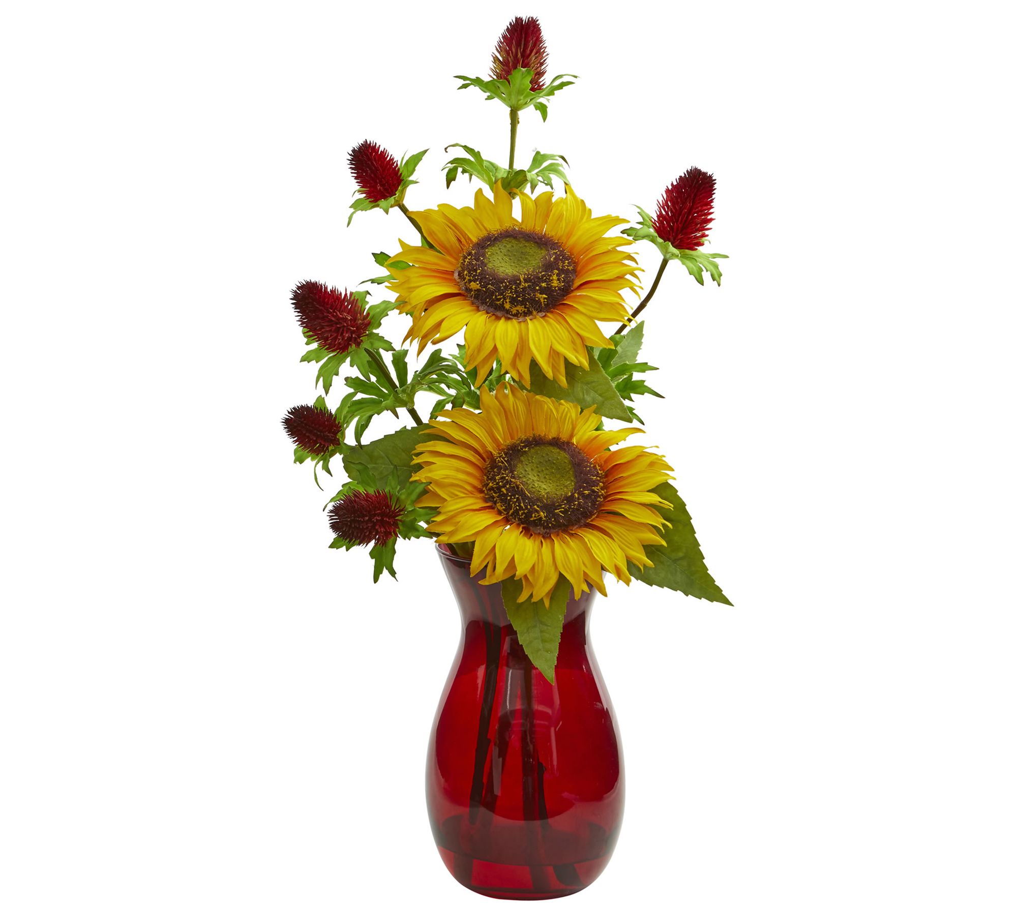 Sunflower and Thistle Arrangement in Vase by Nearly Natural