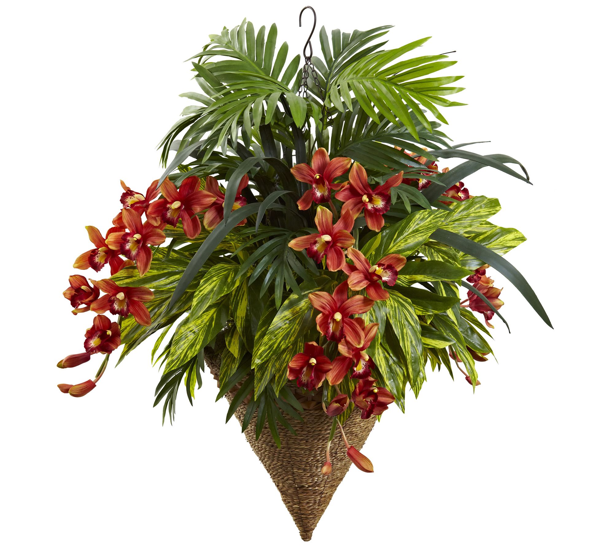 36" Mixed Tropical & Cymbidium Basket by NearlyNatural