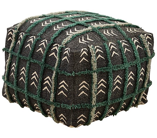 Mudcloth Pouf With Embroidered Design By Valerie