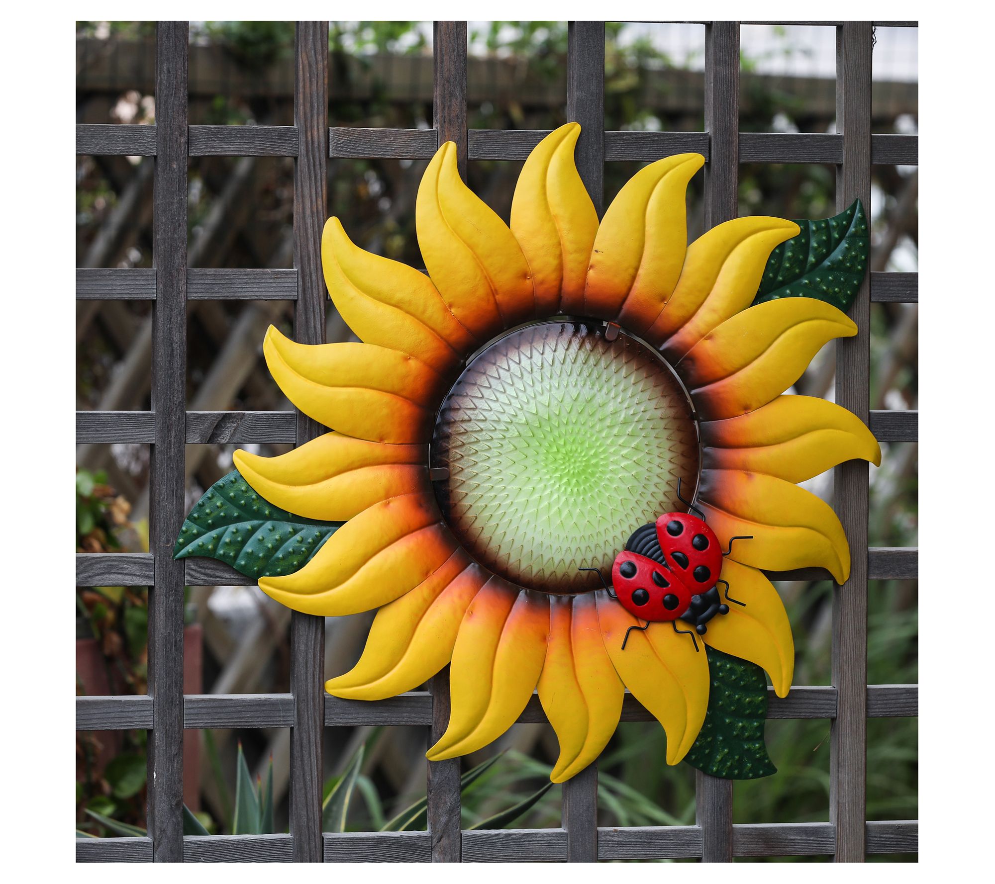 LuxenHome Yellow Sunflower Metal and Glass Outdoor Wall Decor