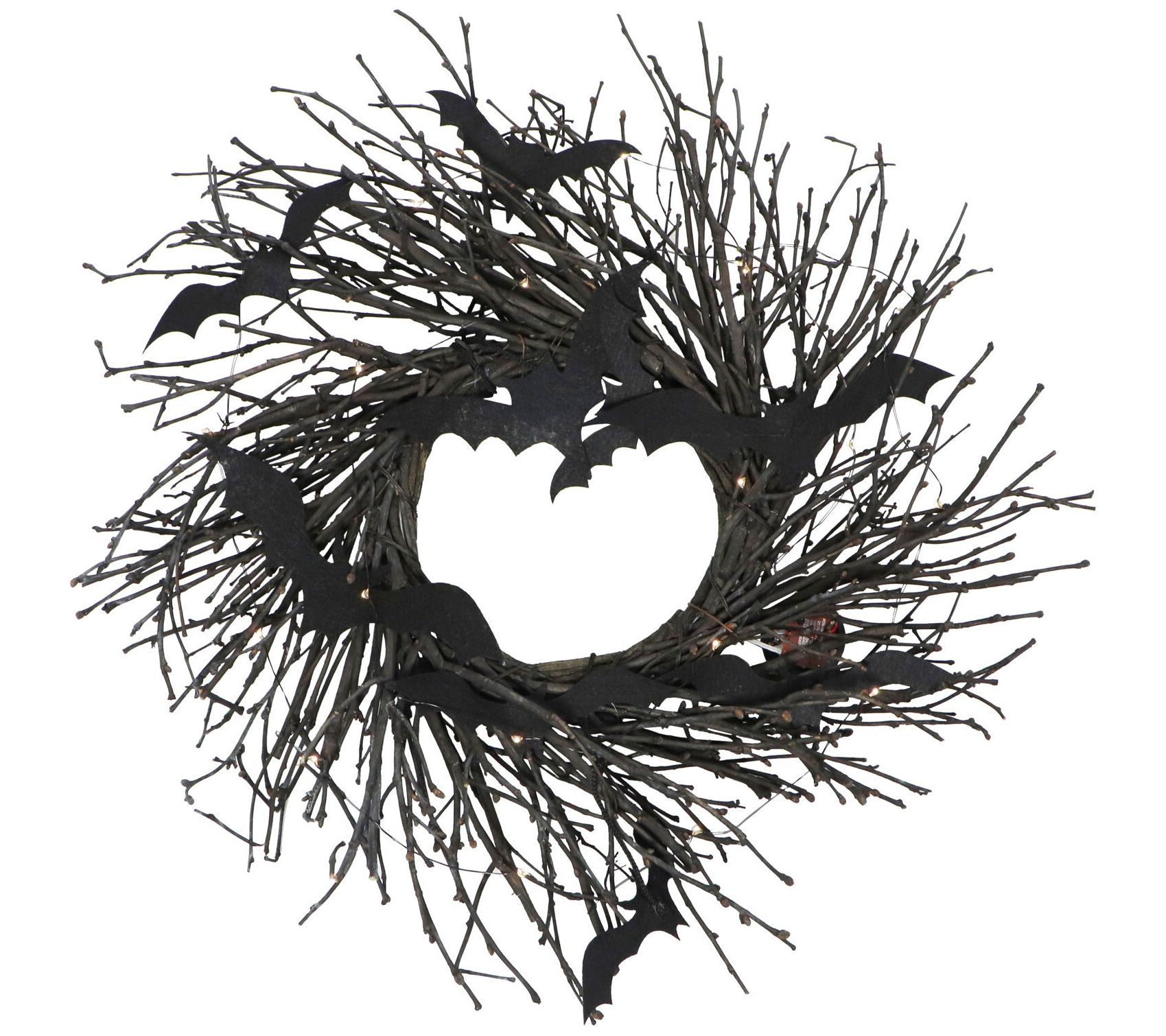 Haunted Hill Farm 15-In. Black Twig Flying BatsWreath