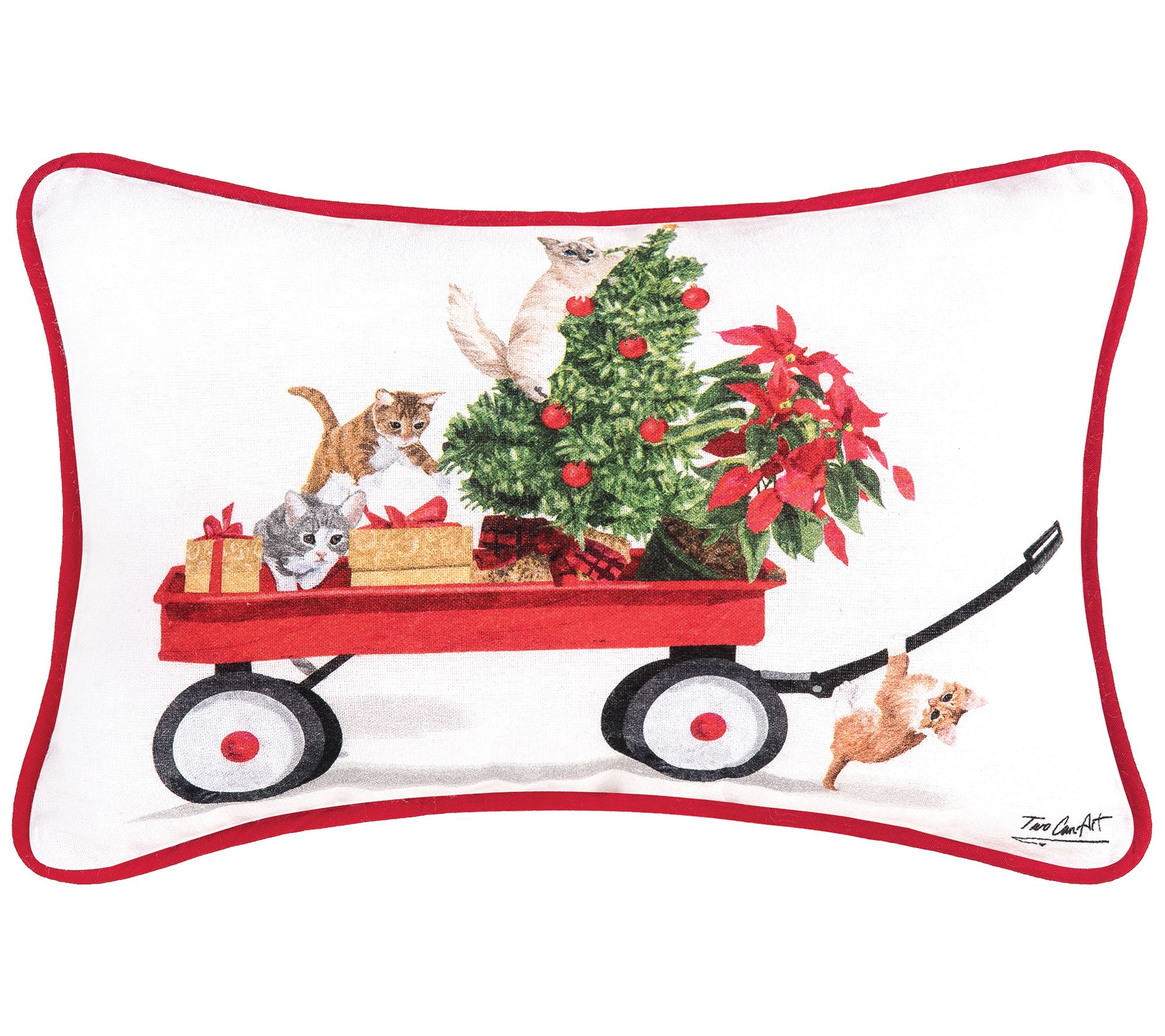 Kitten Wagon Printed Throw Pillow by Valerie