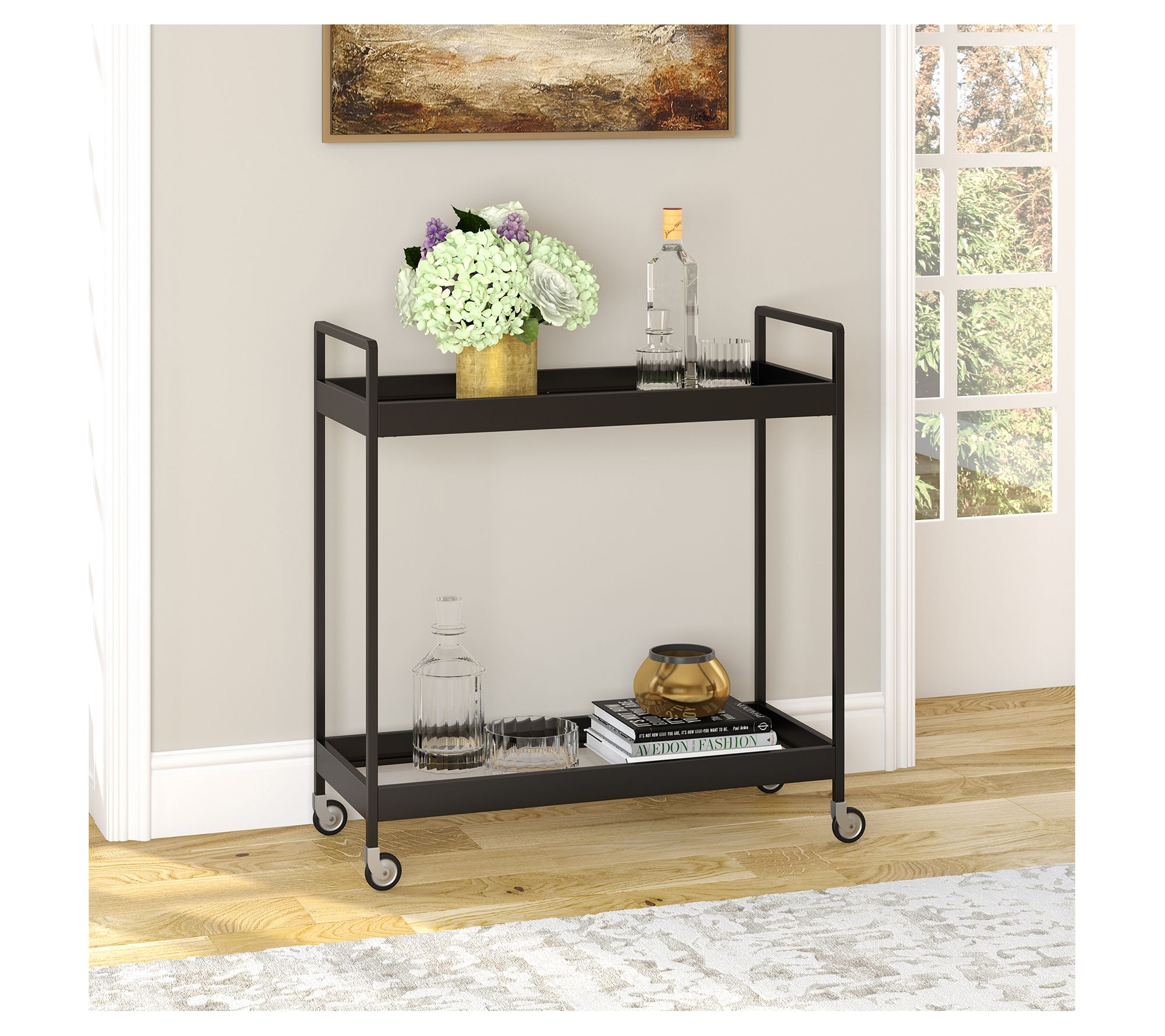 Hudson & Canal Cooper 33" Wide Black Bar Cart