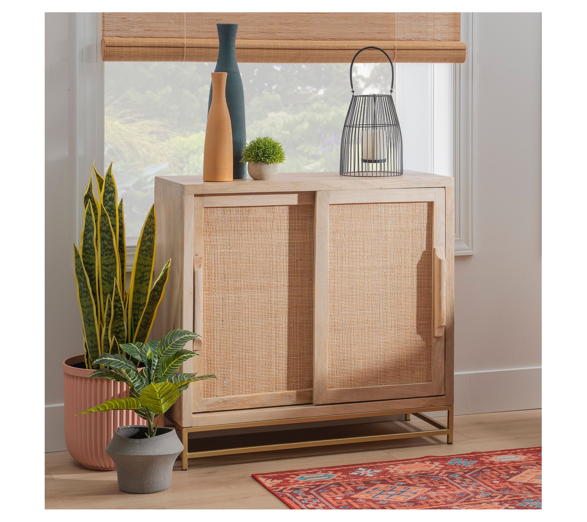 Linon Home Fielding Natural Rattan Cabinet withSliding Doors