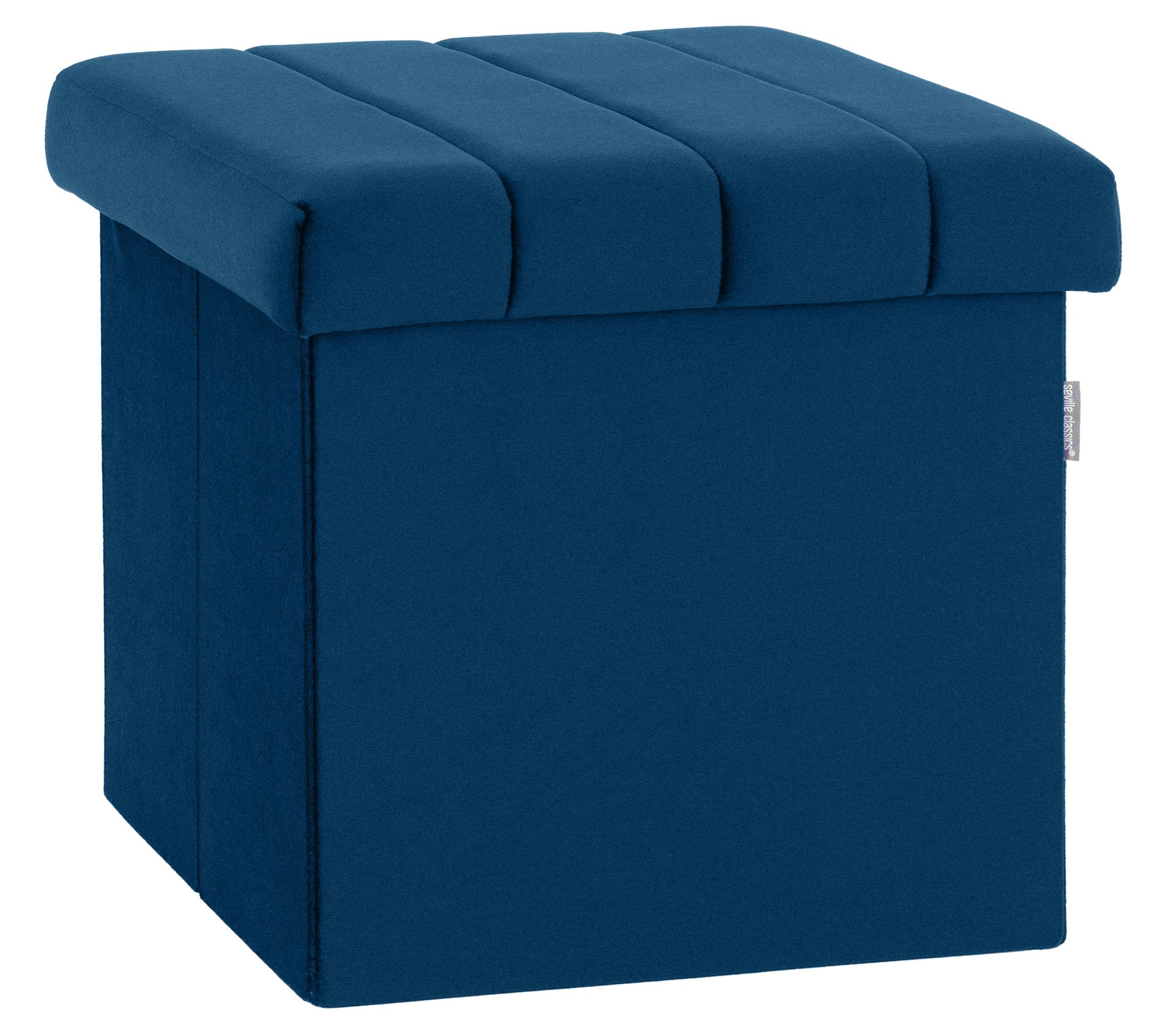 Seville Classics Blue Velvet Storage Ottoman, 1 5.7" W X 15.7"H