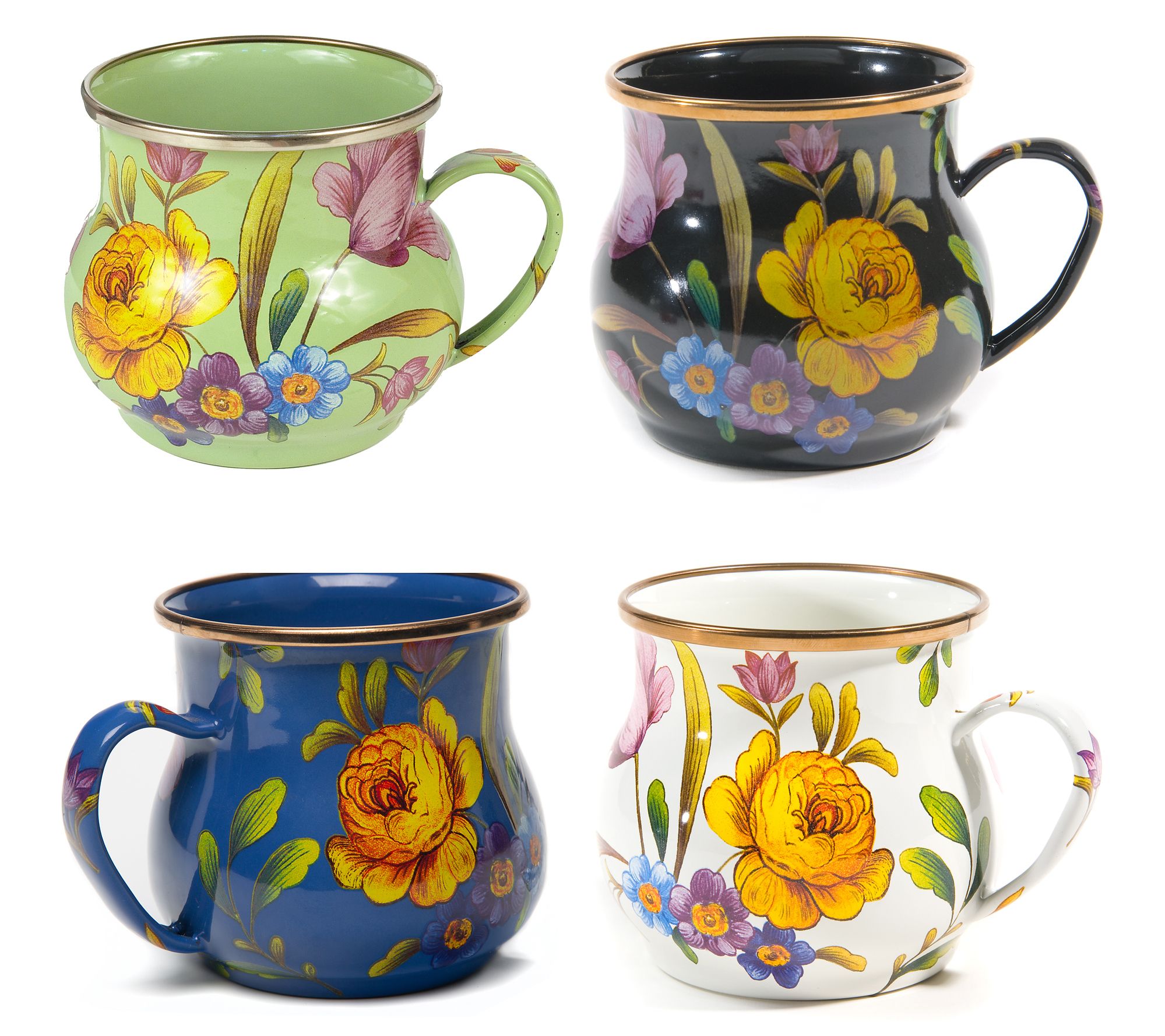 MacKenzie- Childs Set of 4 Enamel Flower Market Mugs