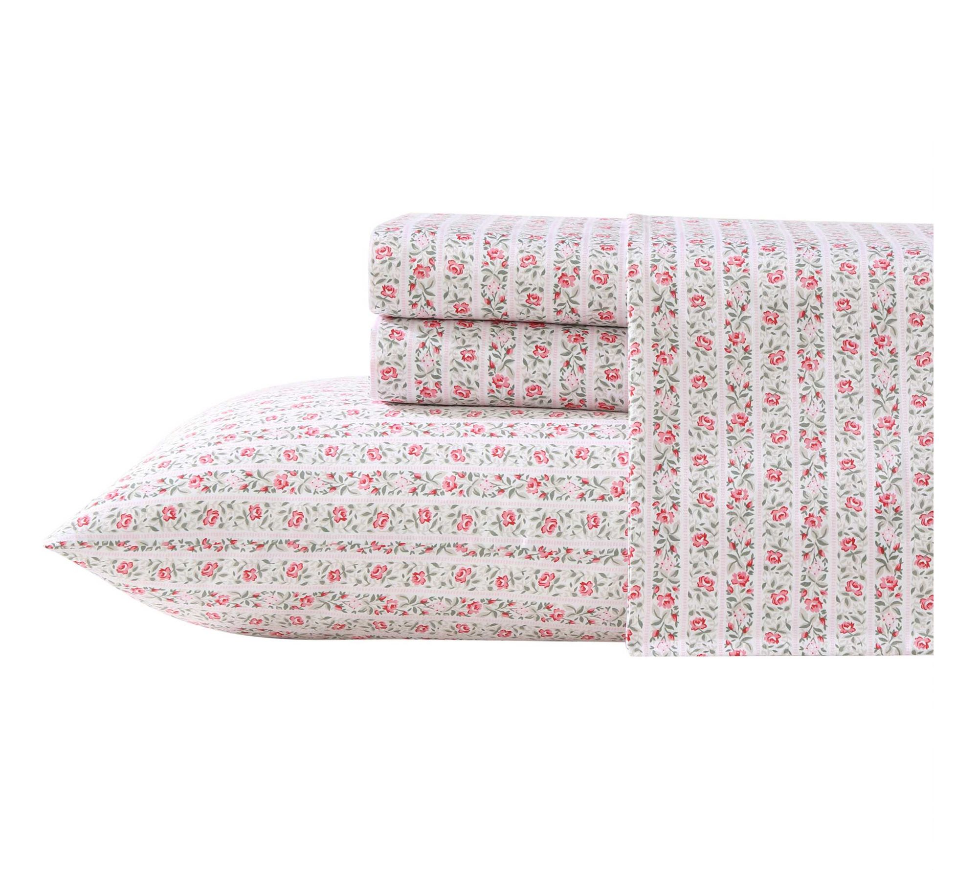 Laura Ashley Marta Stripe Pink-Green Queen Sheet Set