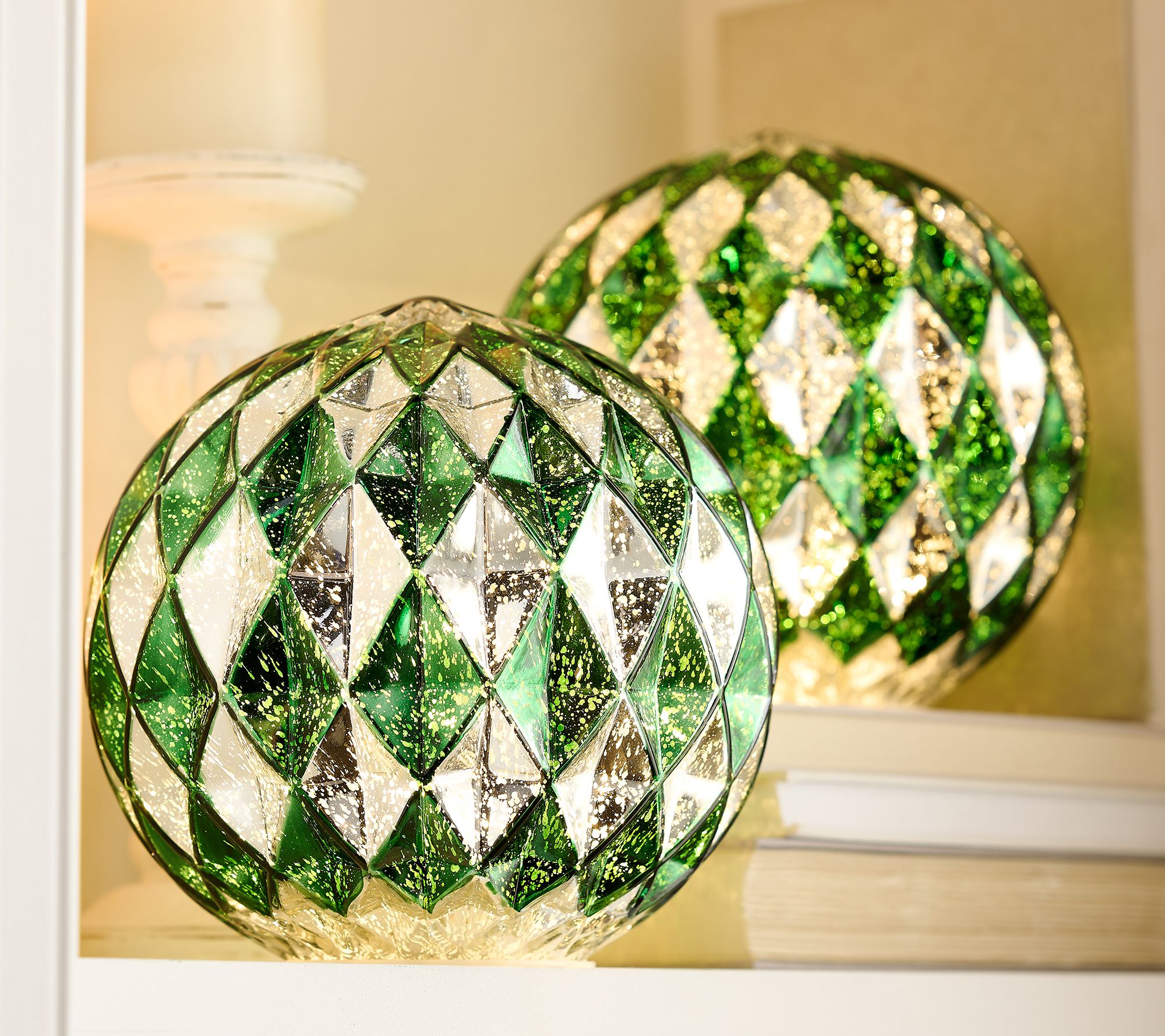  Set of 2 8" Illuminated Harlequin Spheres by Valerie