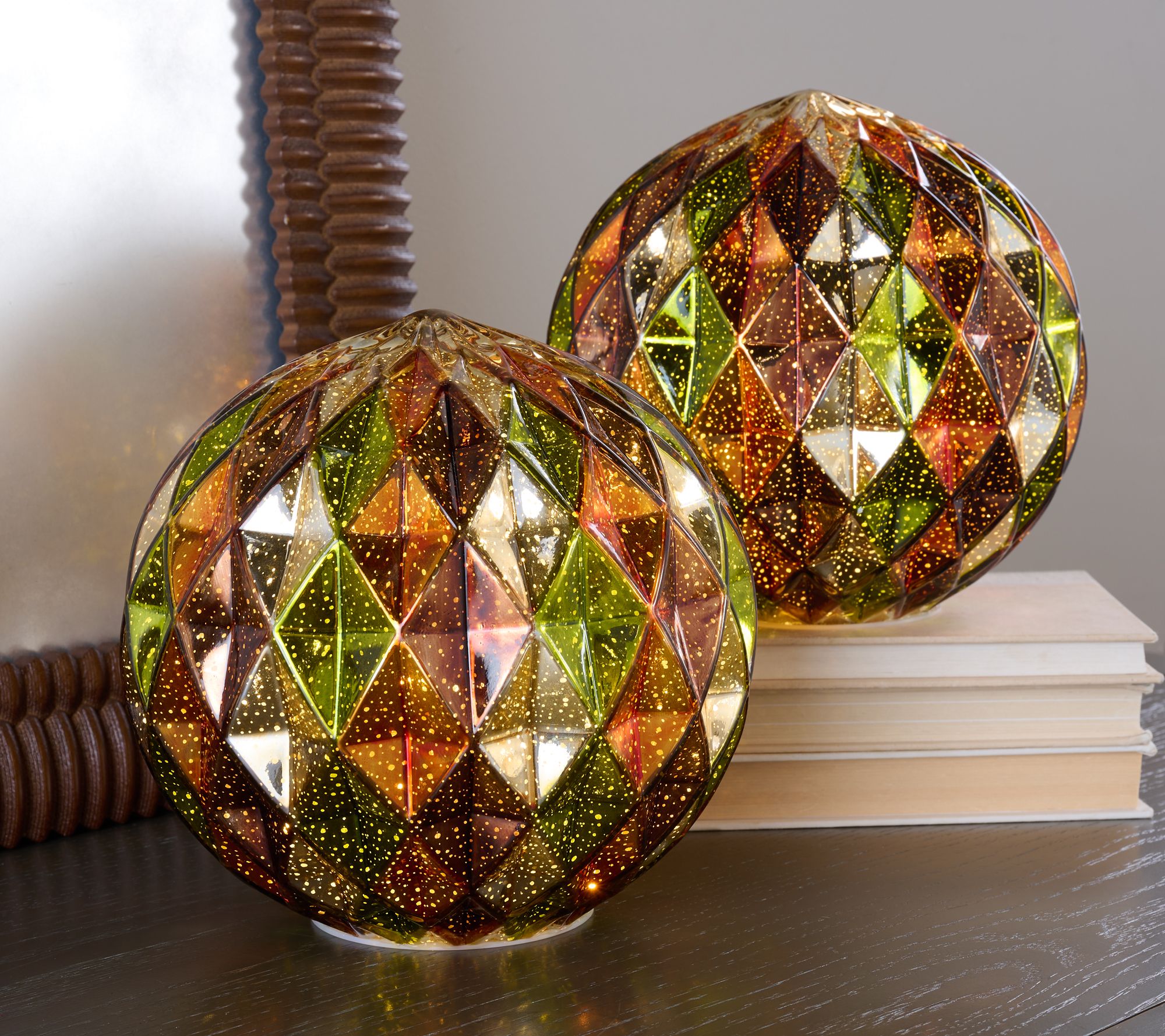 Set of 2 8" Illuminated Harlequin Spheres by Valerie