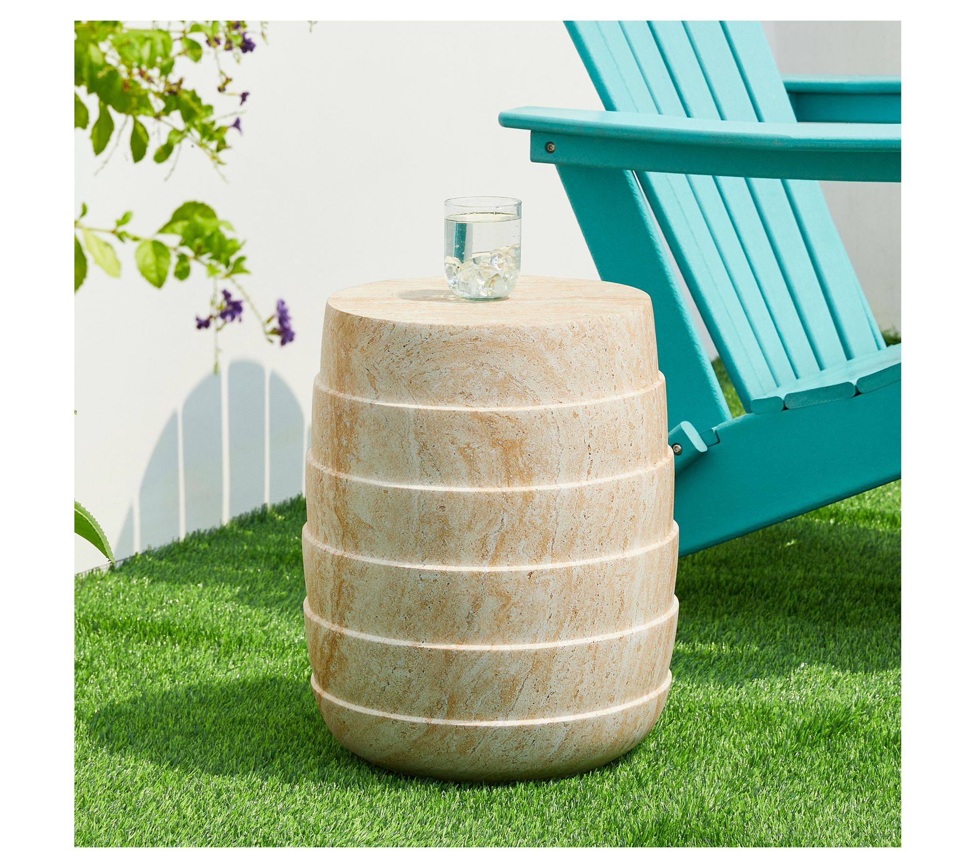 Glitzhome 19" Barrel Style Faux Travertine Garden Stool/Table - QVC.com
