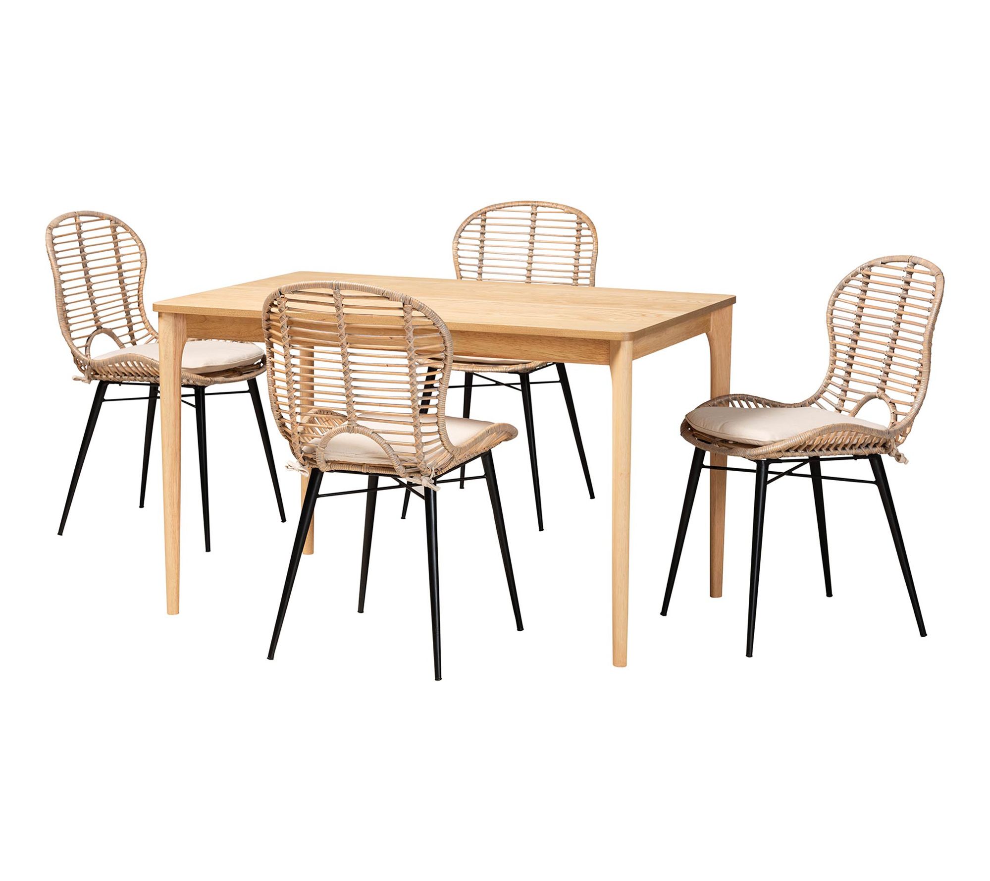 bali & pari Brenna Wood and Rattan 5-Piece Dining Set
