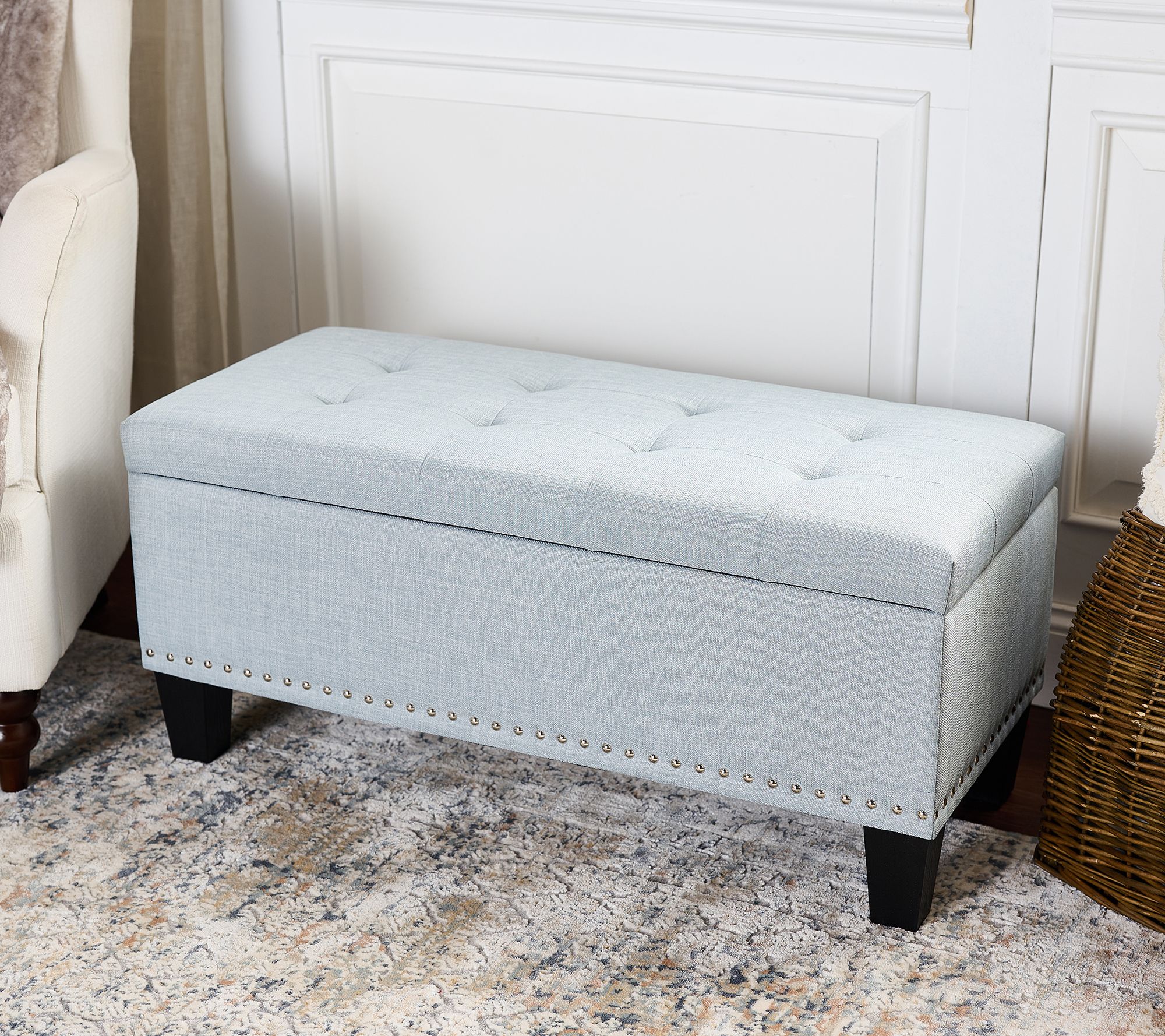"As Is" 36"L Fabric Tufted Wooden Bench by Valerie