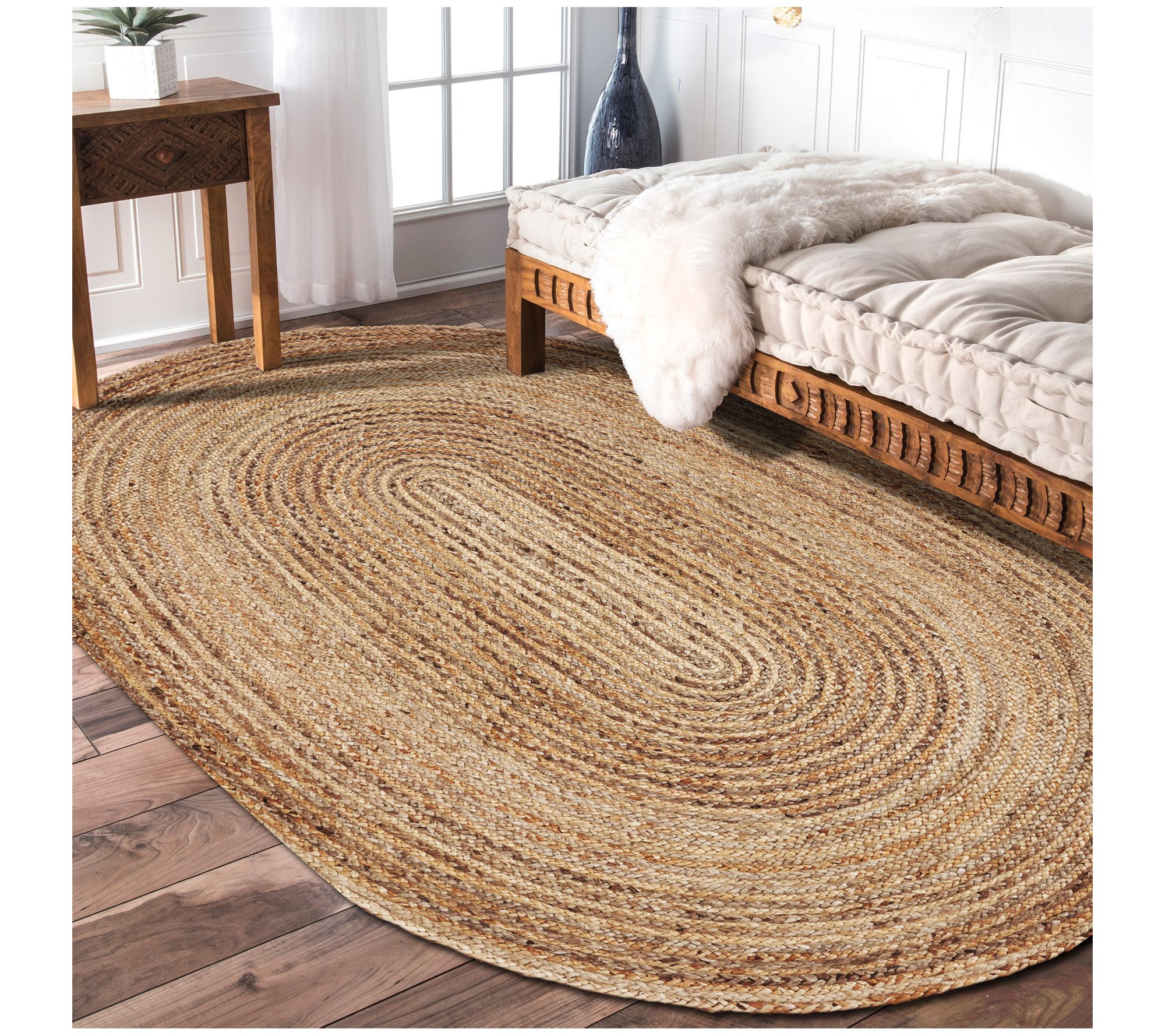 Ox Bay Hand-Braided Farmhouse Jute Indoor Rug,7' x 9' Oval