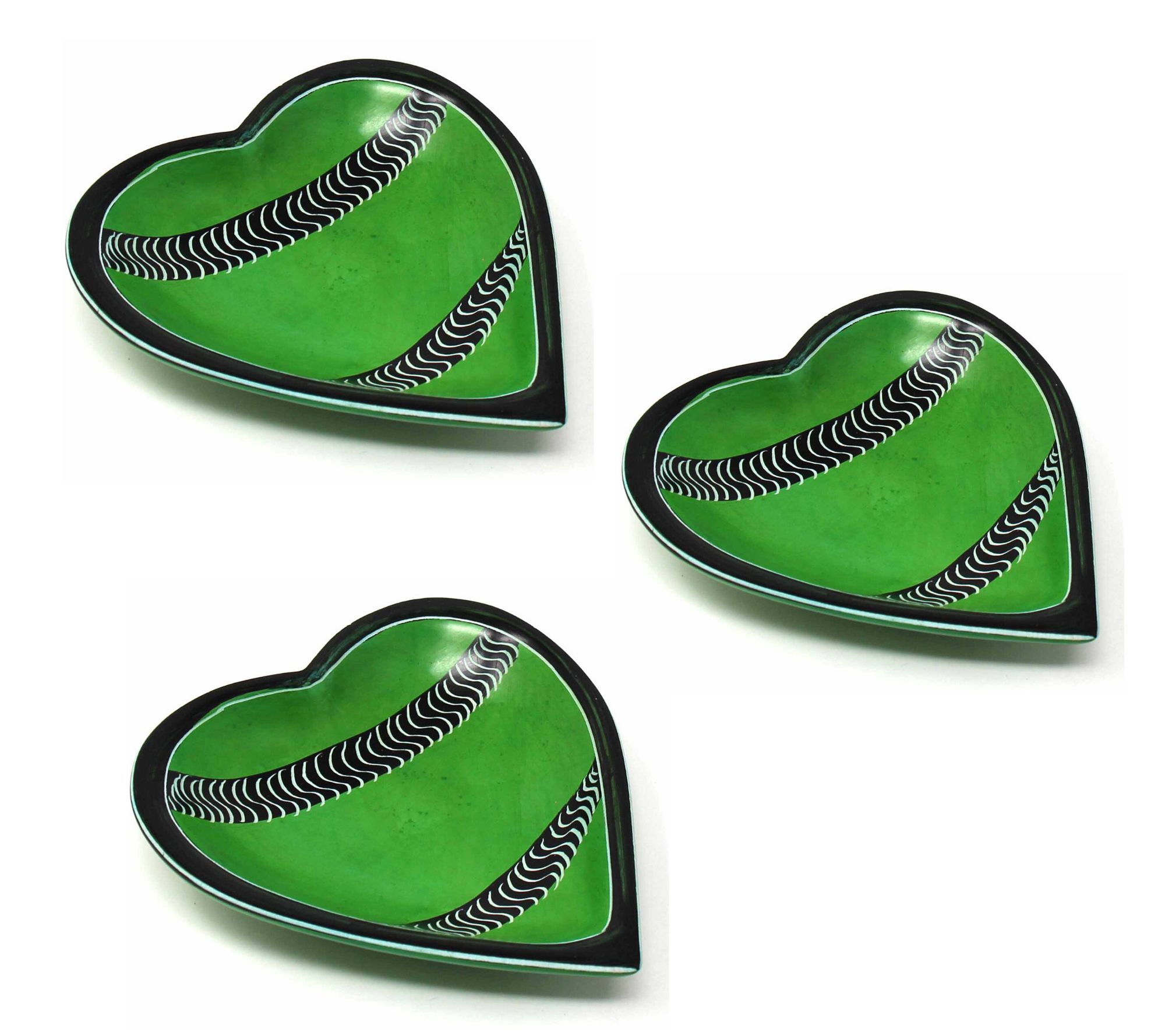 Global Crafts S/3 Small Soapstone Heart Bowls w/ Mixed Designs