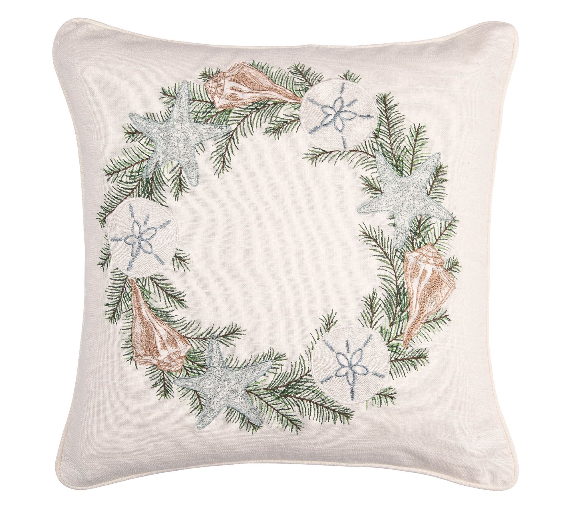 18" x 18" Shell Wreath Throw Pillow by Valerie