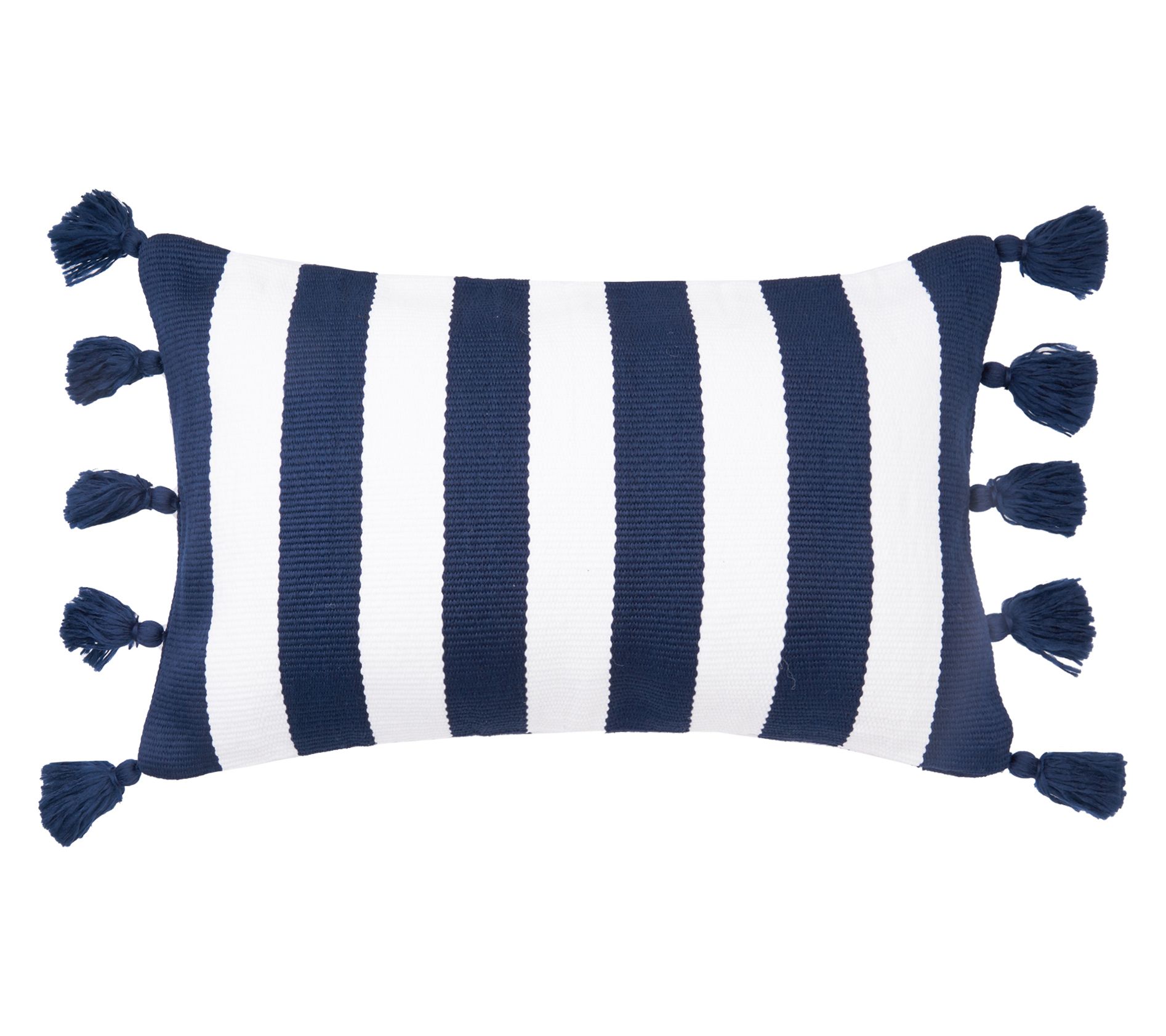 Cabana Navy Stripes Tassels Pillow by Valerie