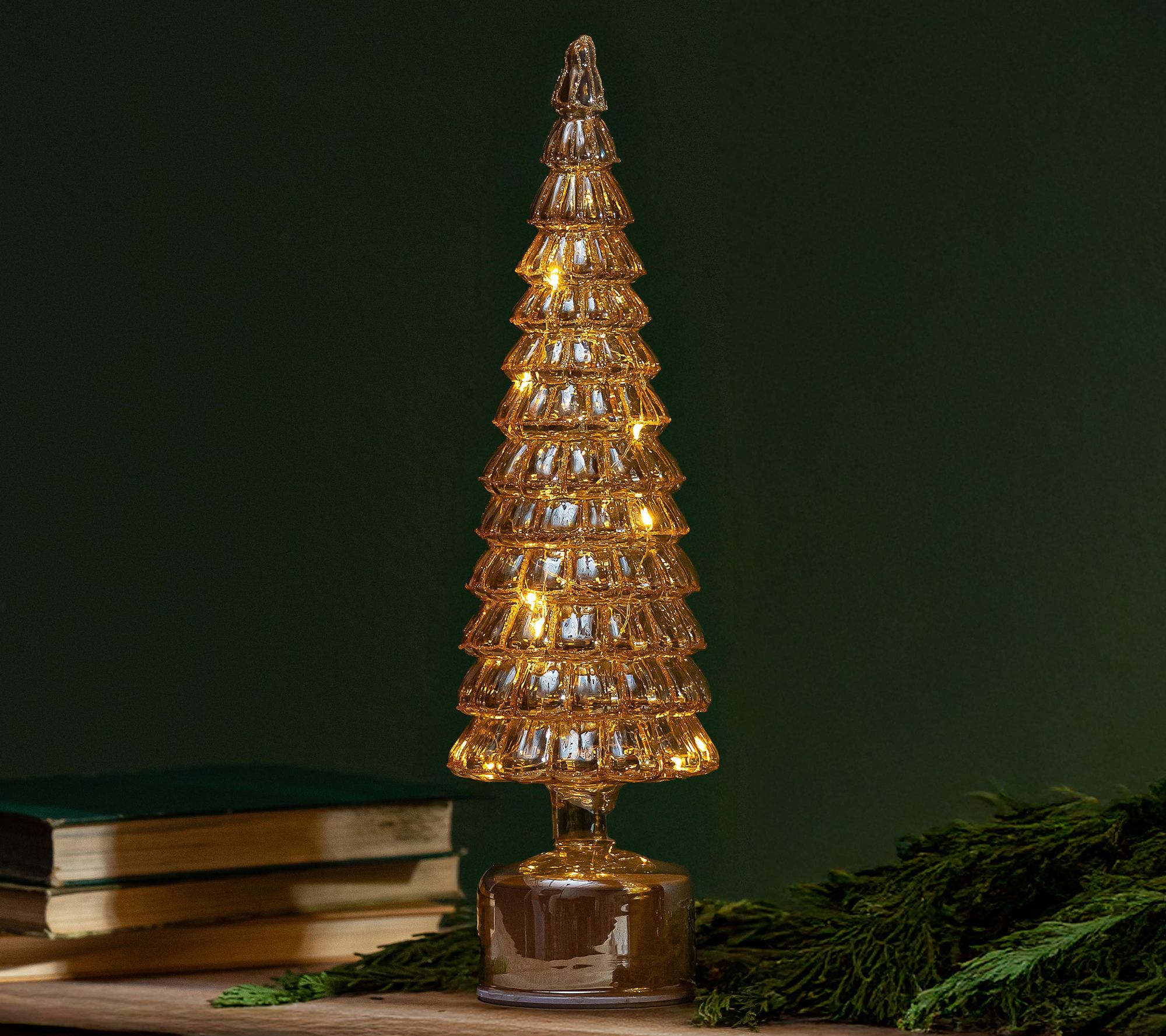 Evergreen 16"H LED Rotating Glass Tree Table Decor