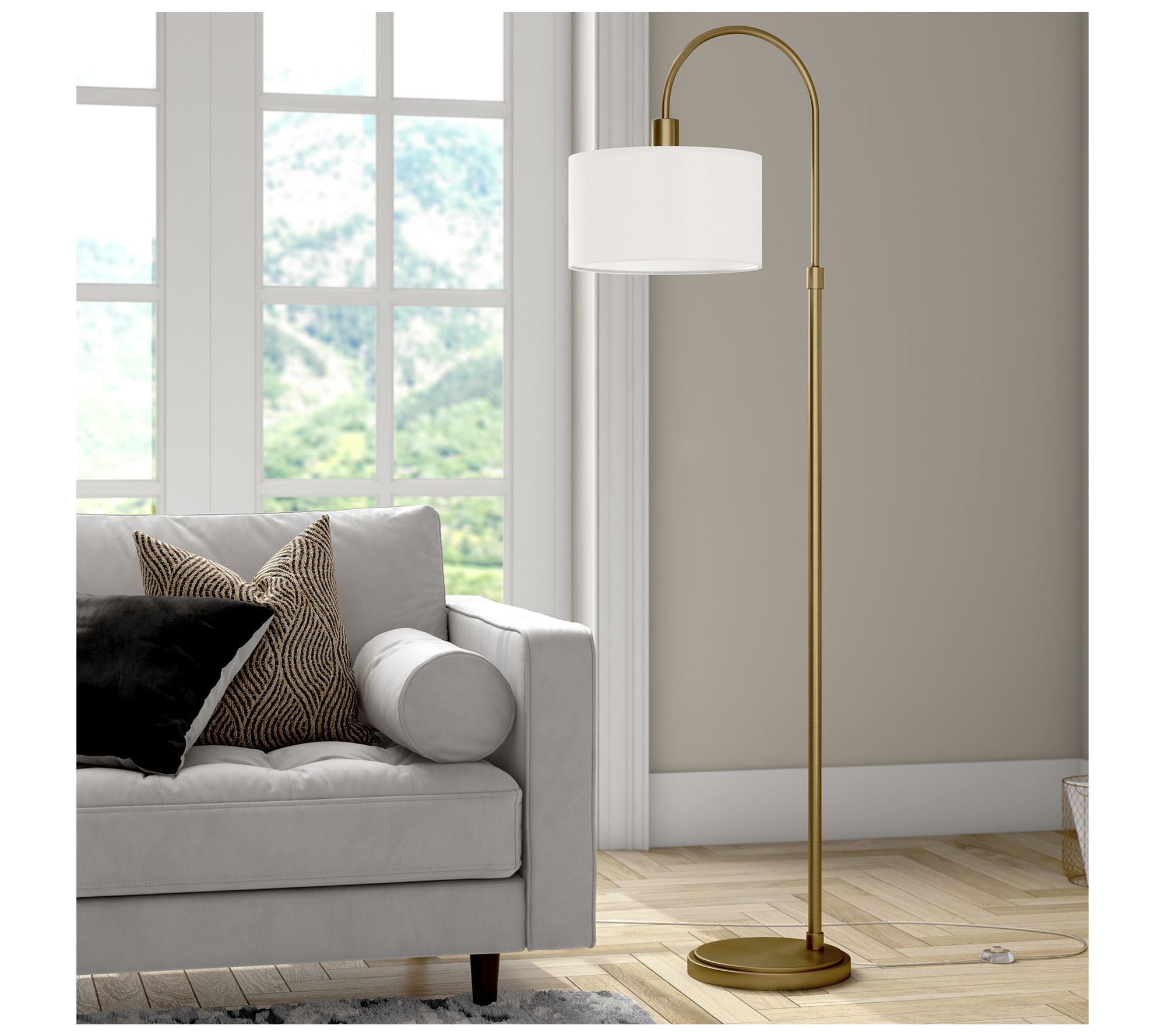 Hudson&Canal Veronica Arc Floor Lamp with Fabric Shade