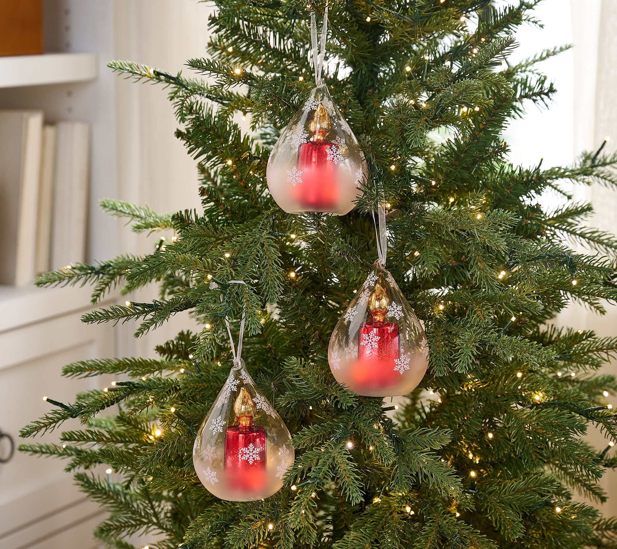 "As Is" Set-3 Lit Candle in Glass Drop Ornaments