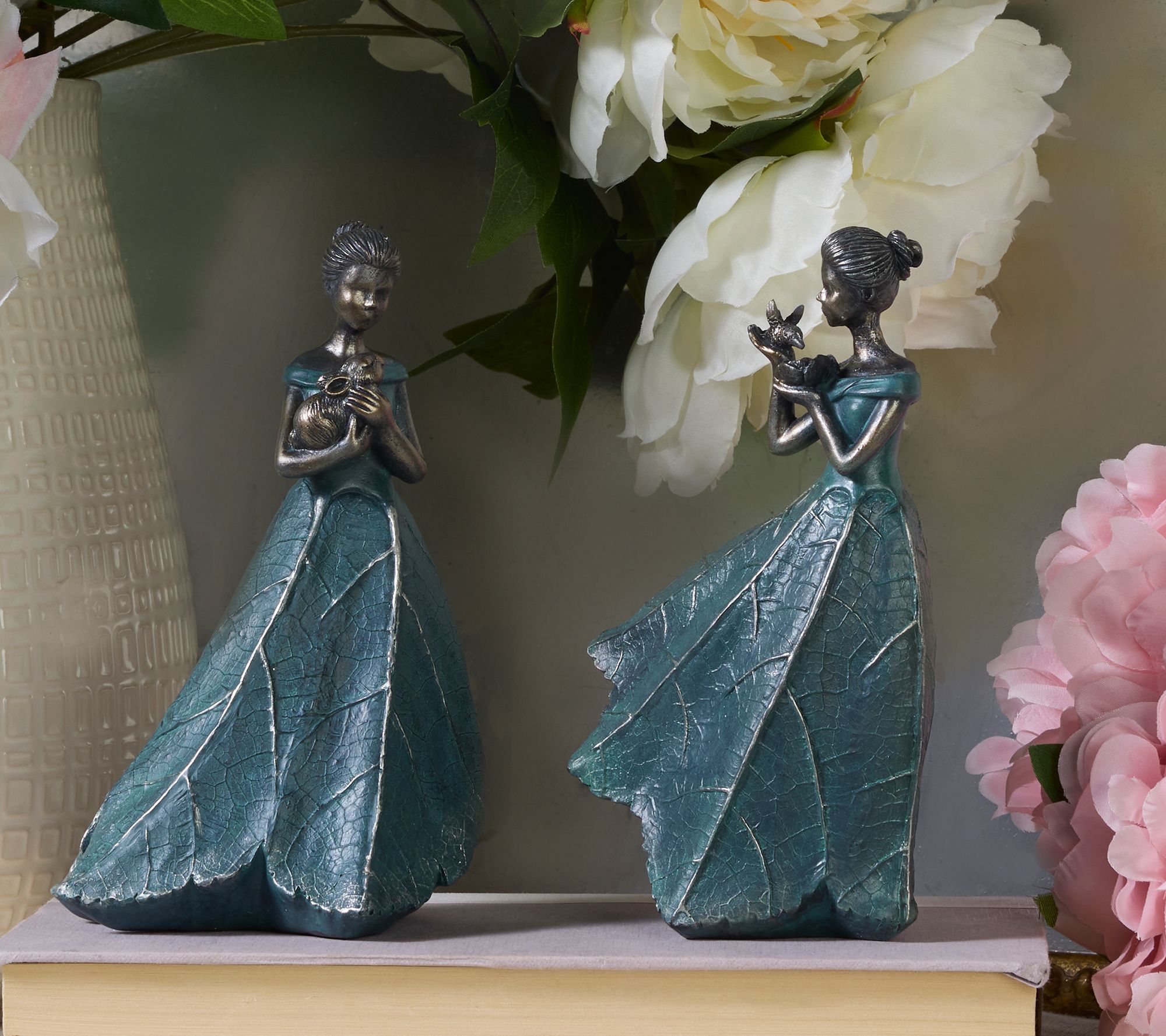  Set of 2 6.5" Garden Maidens with Gift Boxes - bunny & bird by Valerie