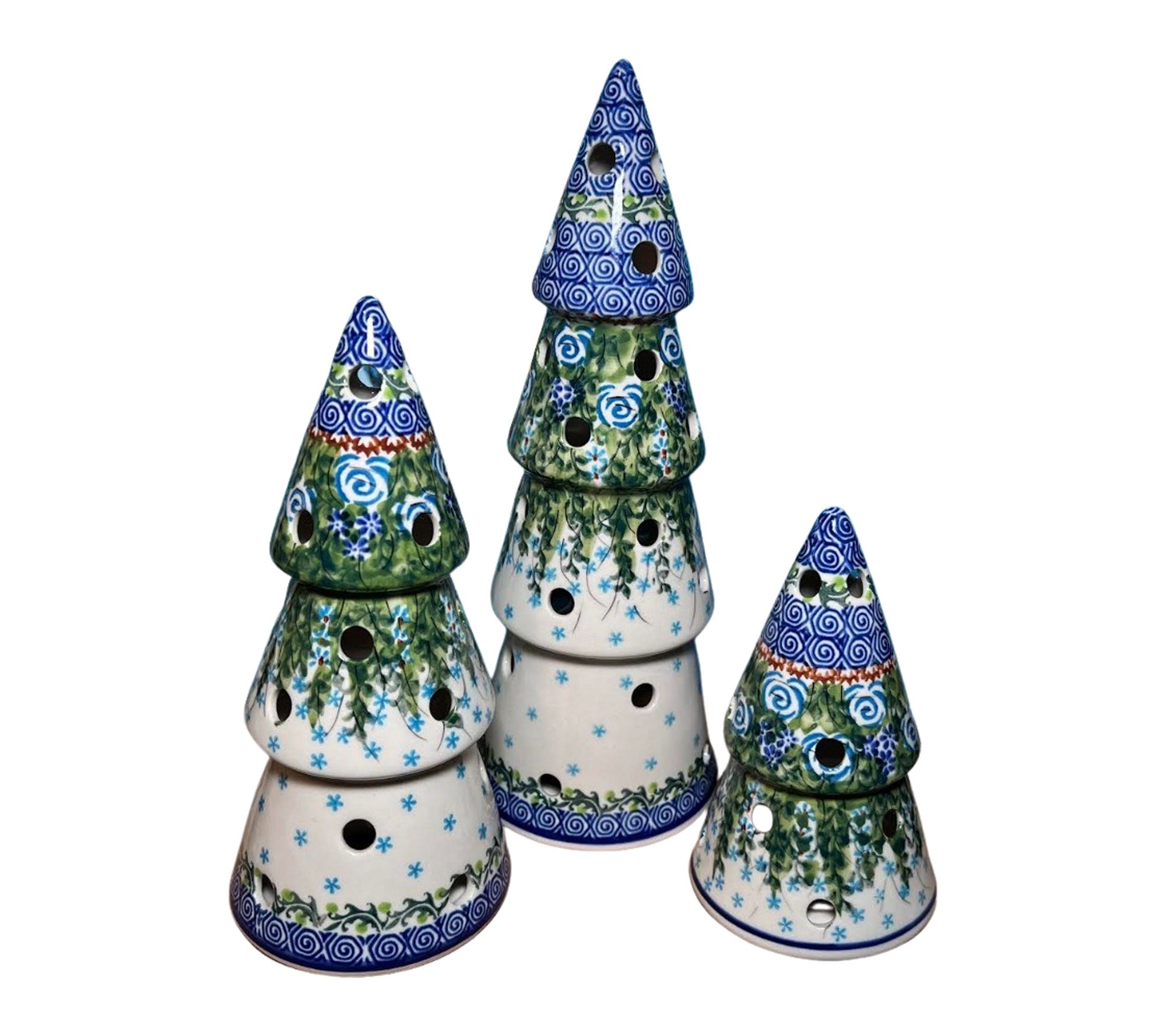 Lidia's Polish Pottery Set of 3 Luminary Trees