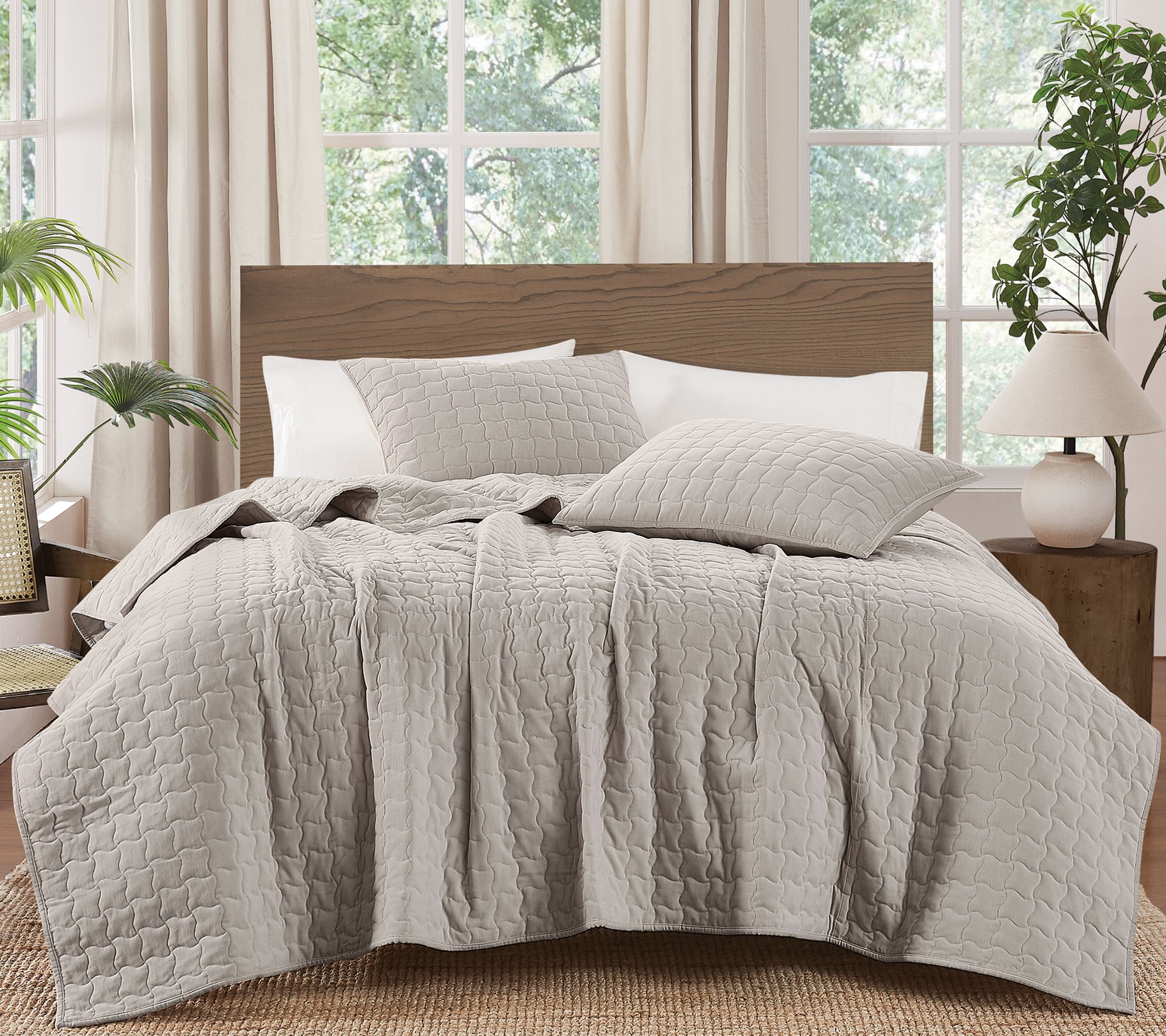 Brooklyn Loom Matte Cotton Velvet Wavy Square F/Q Quilt Set