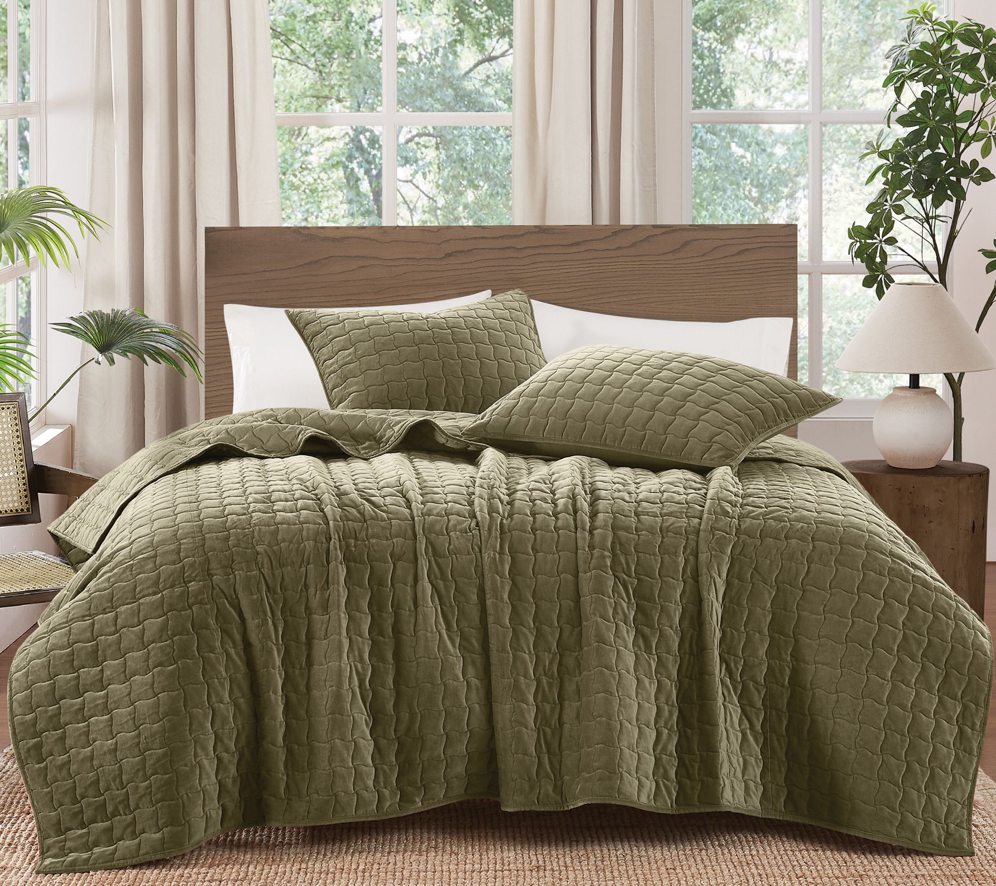 Brooklyn Loom Matte Cotton Velvet Wavy Square F/Q Quilt Set