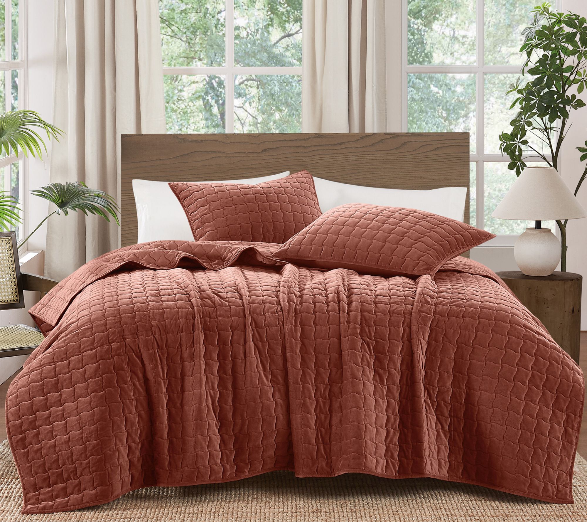 Brooklyn Loom Matte Cotton Velvet Wavy Square F/Q Quilt Set