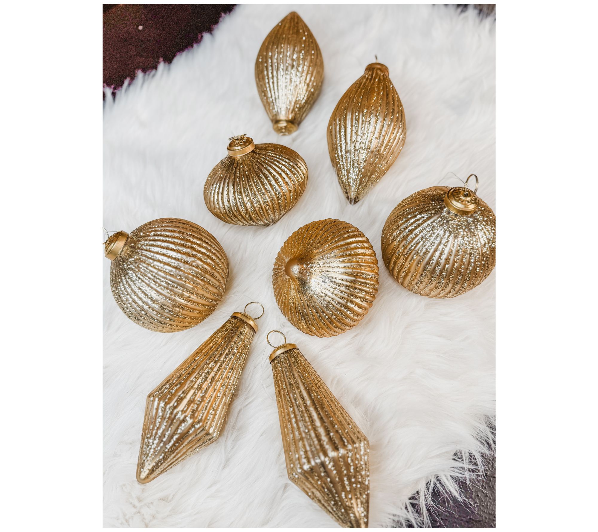 "As Is" Simply Stunning Set of 8 Ribbed Glass Ornaments by Janine Graff